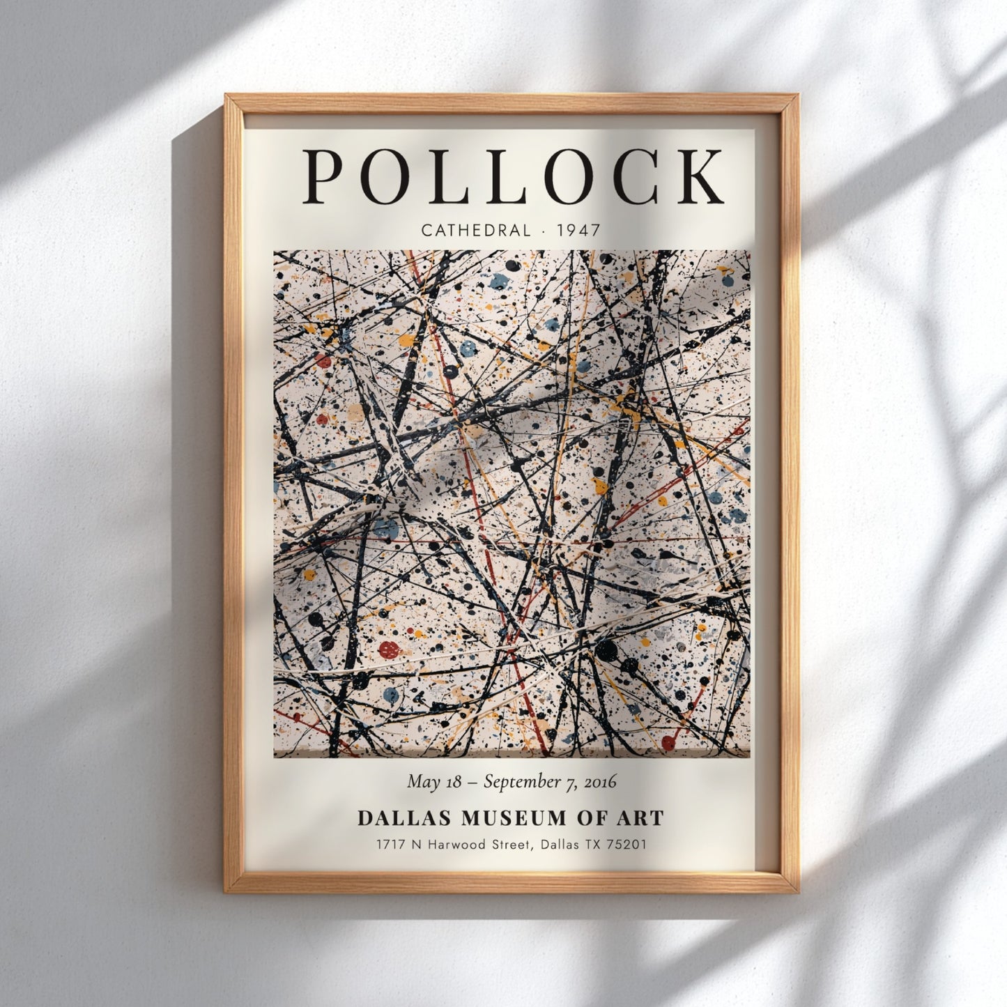 Wall art poster featuring Jackson Pollock's Cathedral painting with drip style black paint