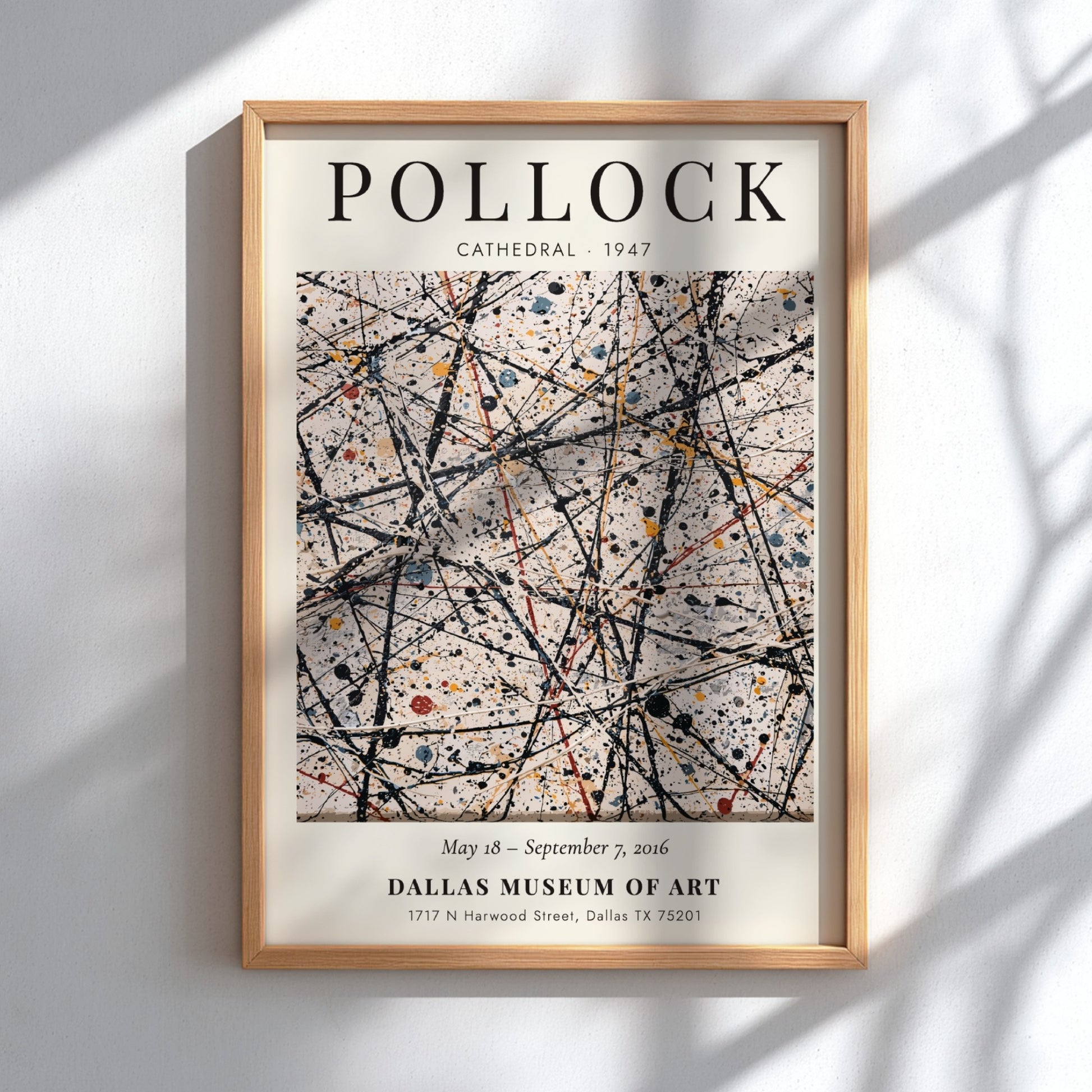 Wall art poster featuring Jackson Pollock's Cathedral painting with drip style black paint
