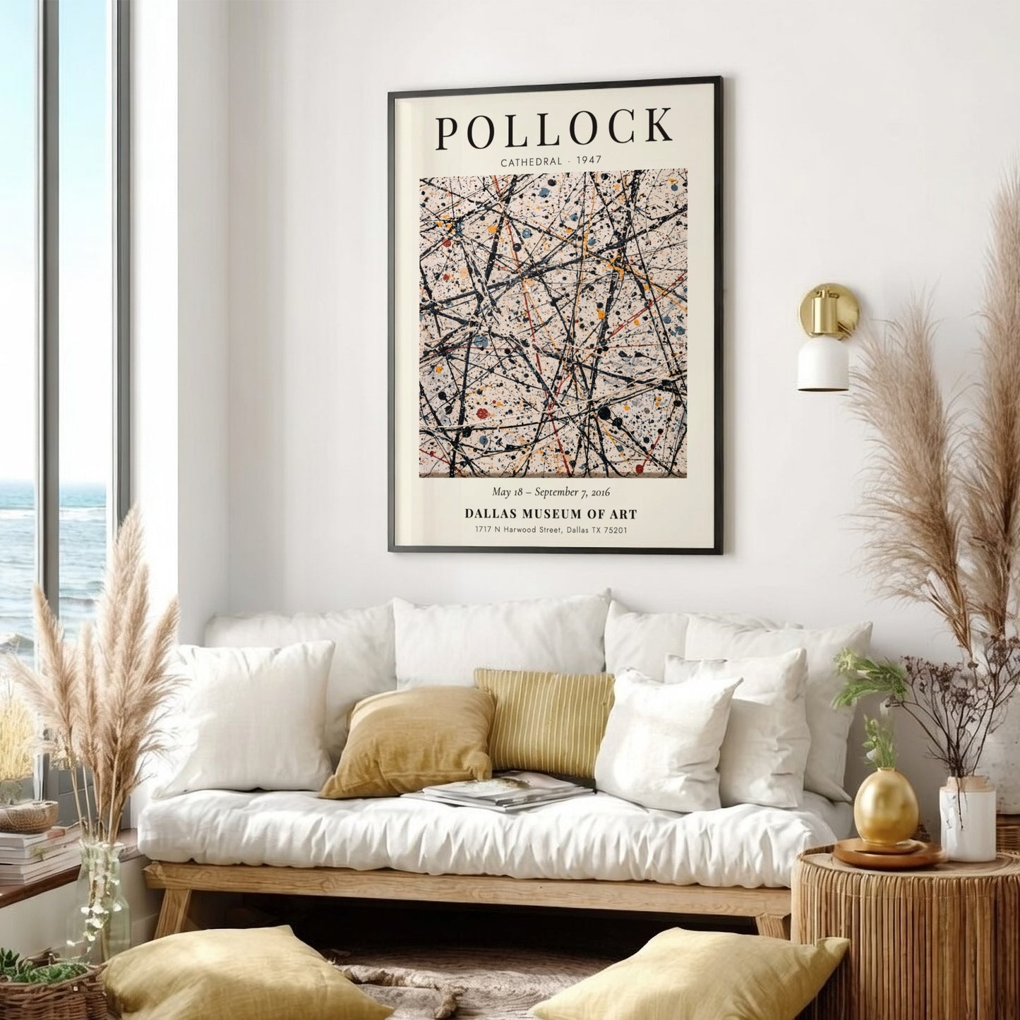 Wall art poster featuring Jackson Pollock's Cathedral painting with drip style black paint