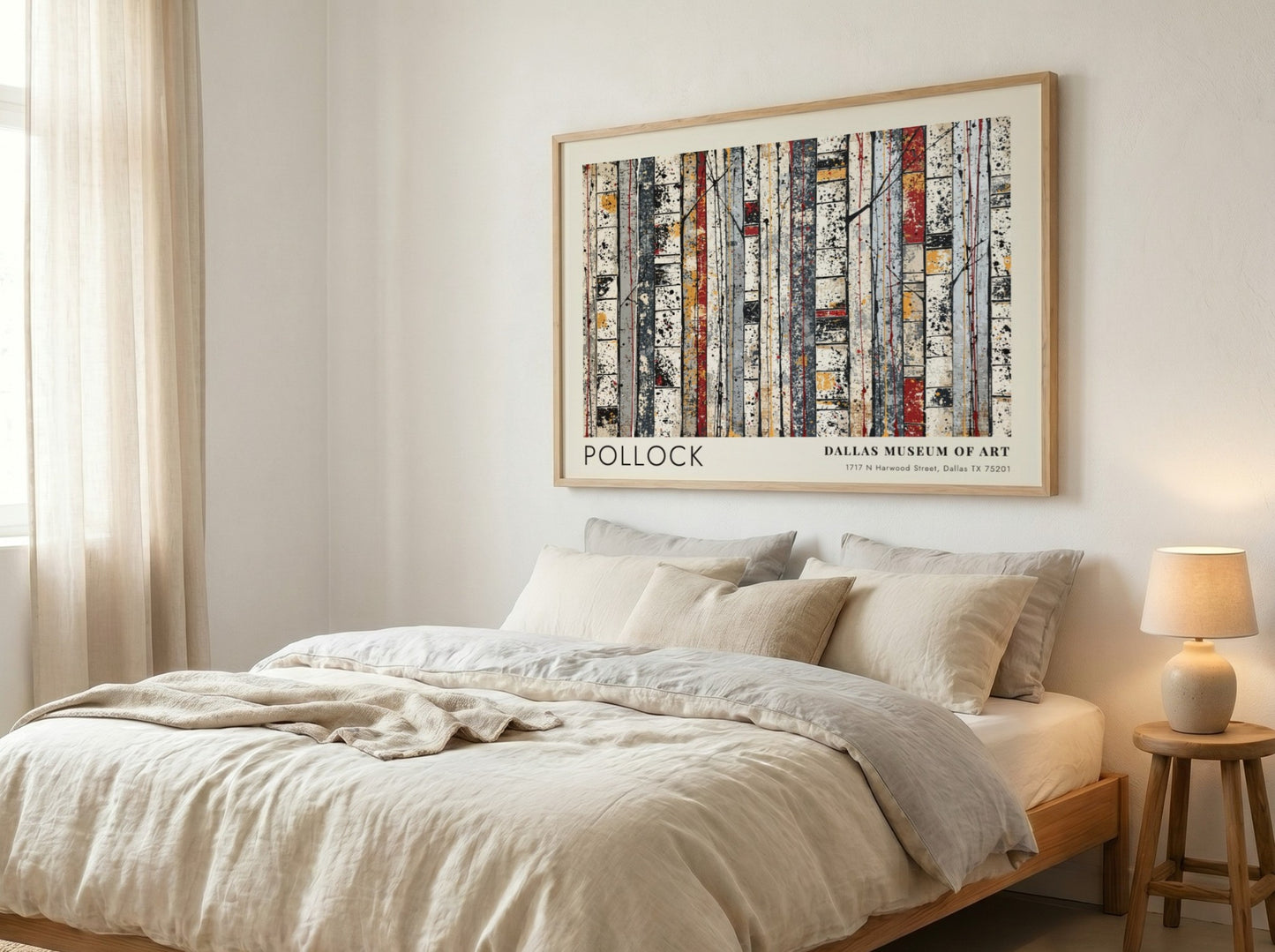 Wall art poster featuring Jackson Pollock Cathedral design in a light wood frame.