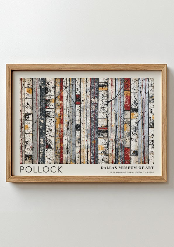 Wall art poster featuring Jackson Pollock Cathedral design in a light wood frame.