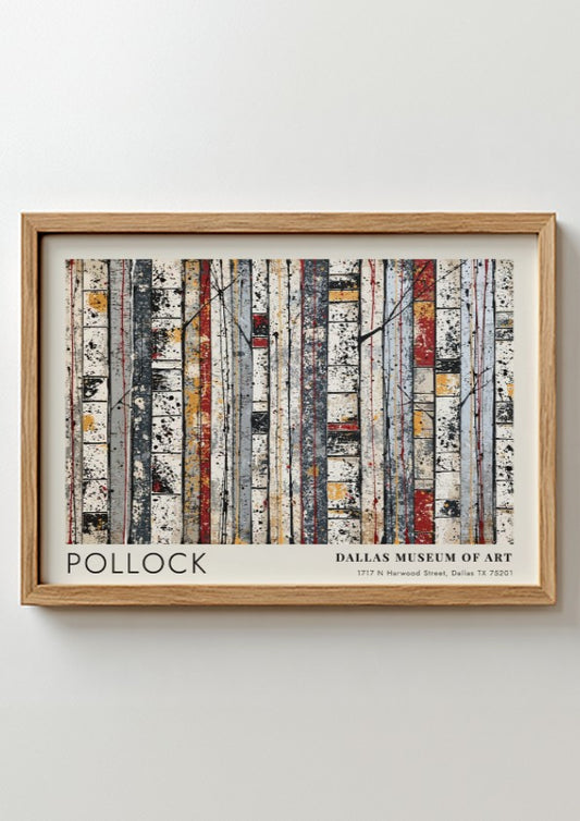 Wall art poster featuring Jackson Pollock Cathedral design in a light wood frame.