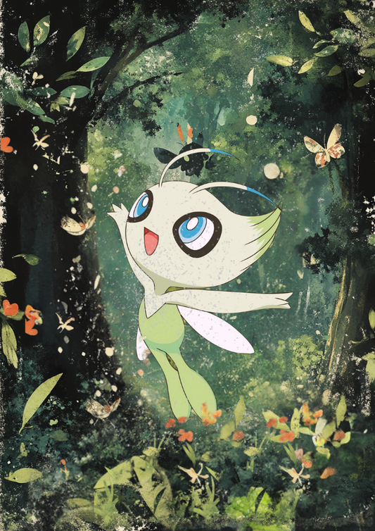 Celebi Print: Japanese Style Legendary Pokemon Inspired Anime Artwork, Pokemon TCG Celebi