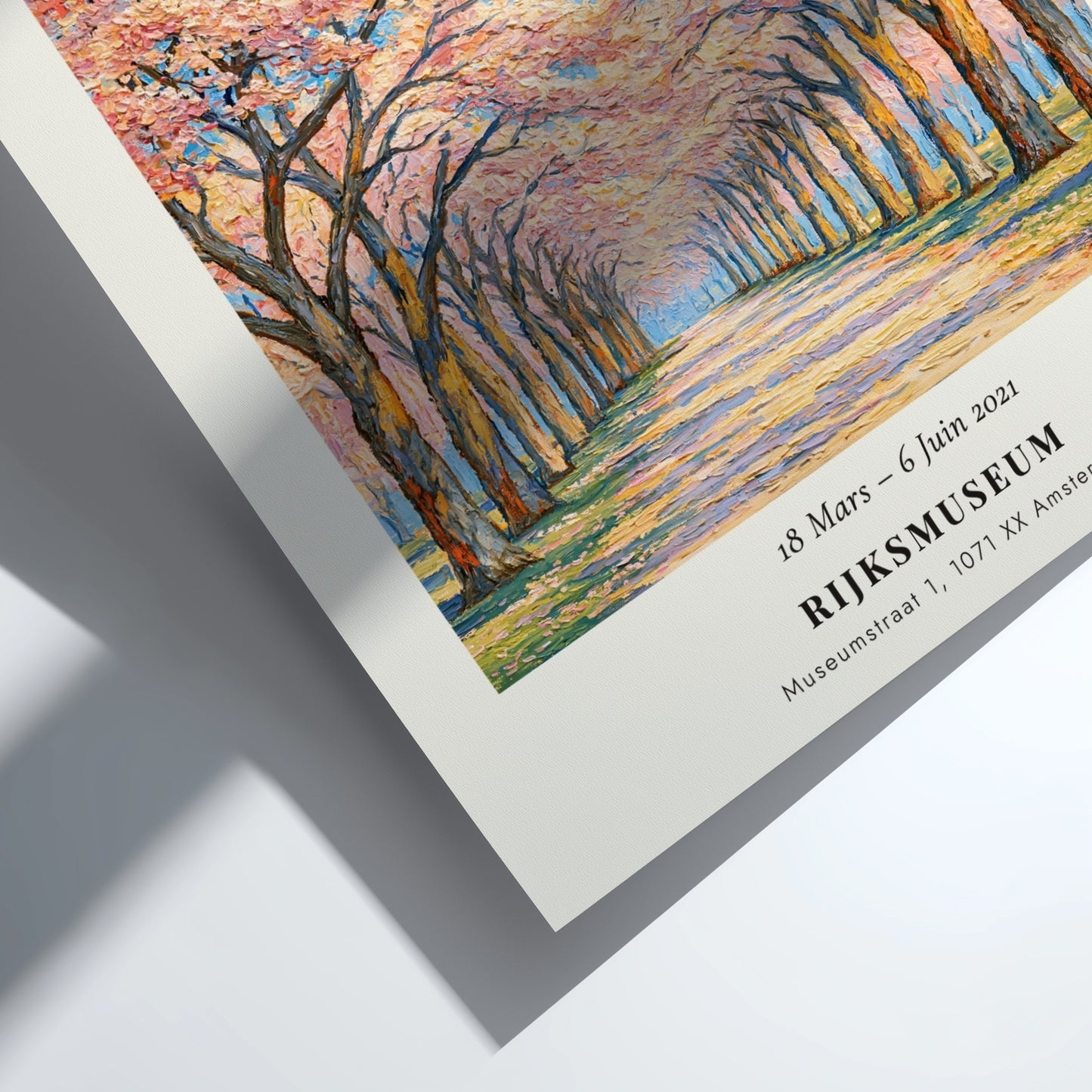 Monet inspired poster featuring cherry blossoms in vibrant pinks and whites, perfect for home decor.