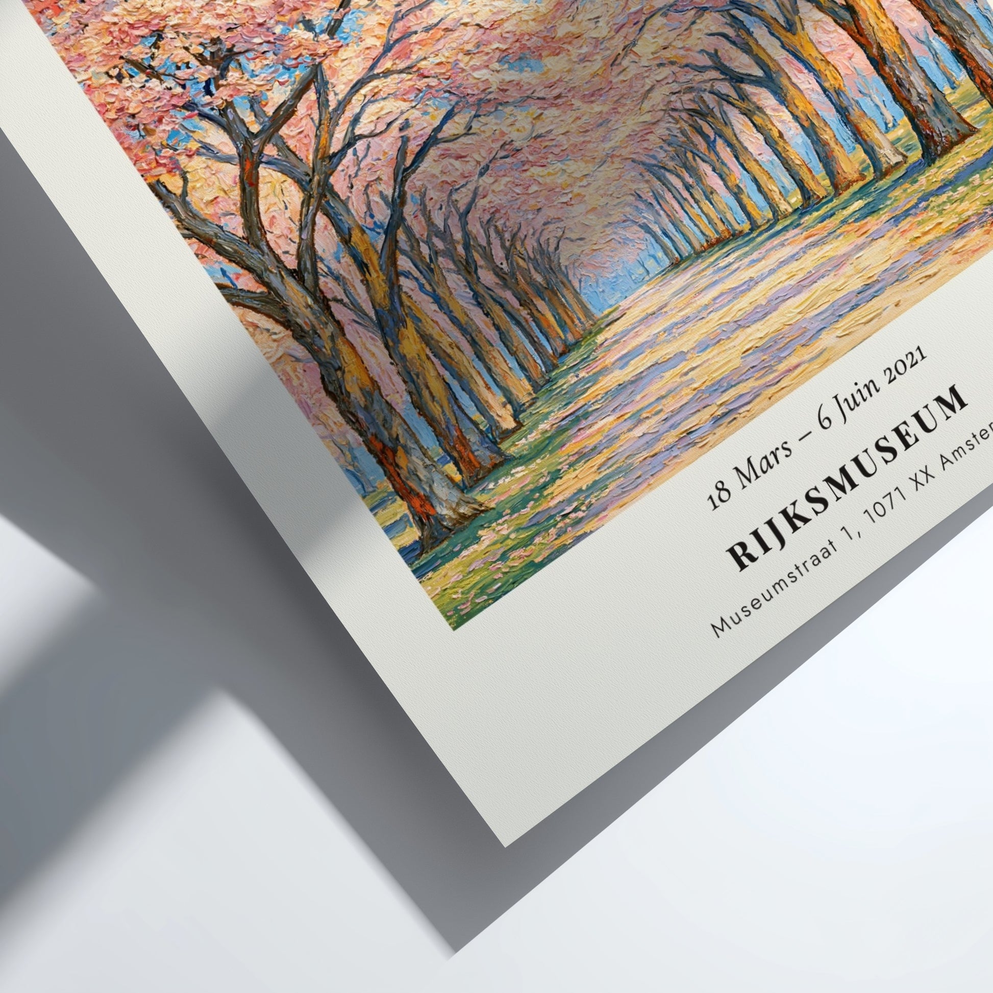 Monet inspired poster featuring cherry blossoms in vibrant pinks and whites, perfect for home decor.