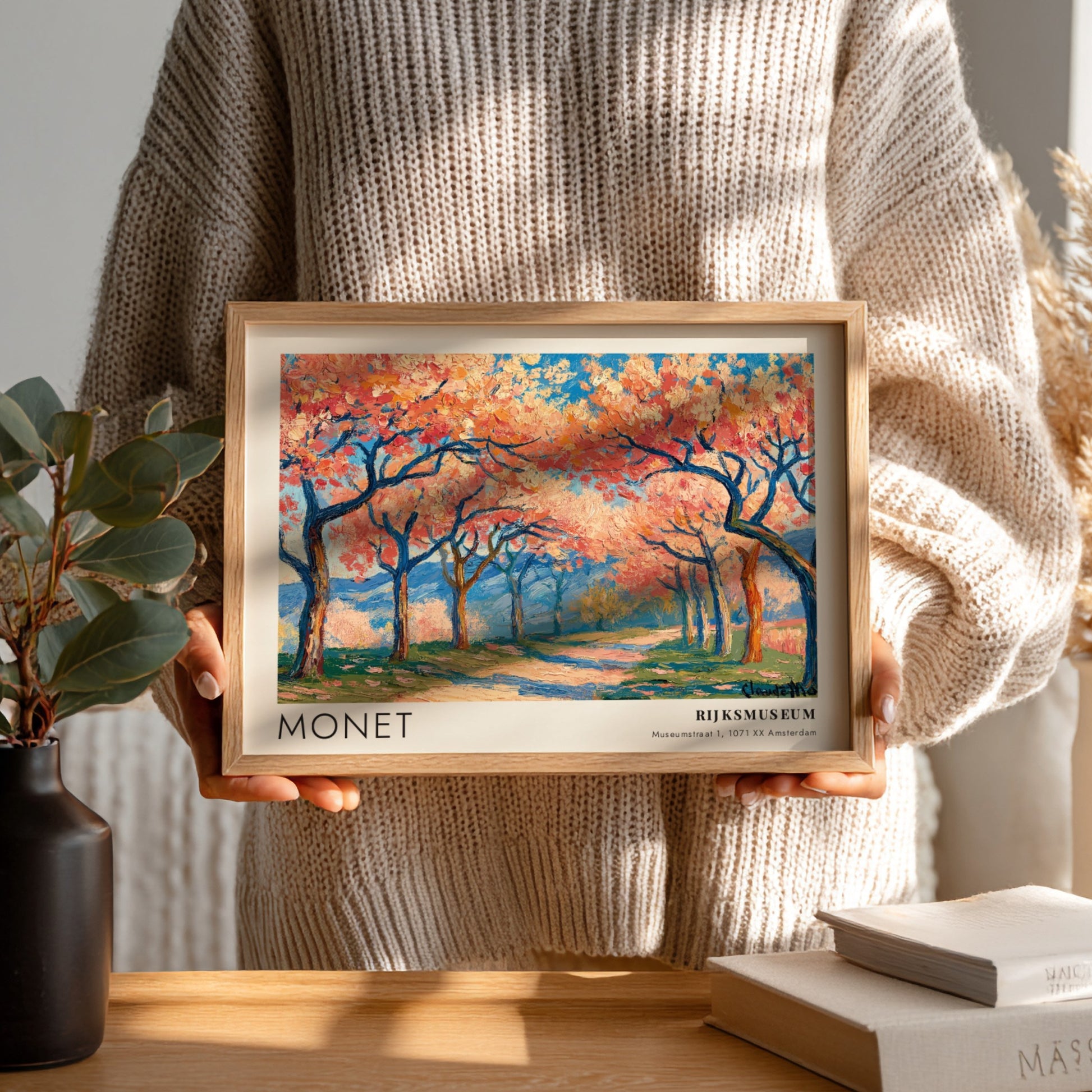 wall art print of Monet's Cerisiers - Printemps Blanc featuring cherry blossoms and blue sky