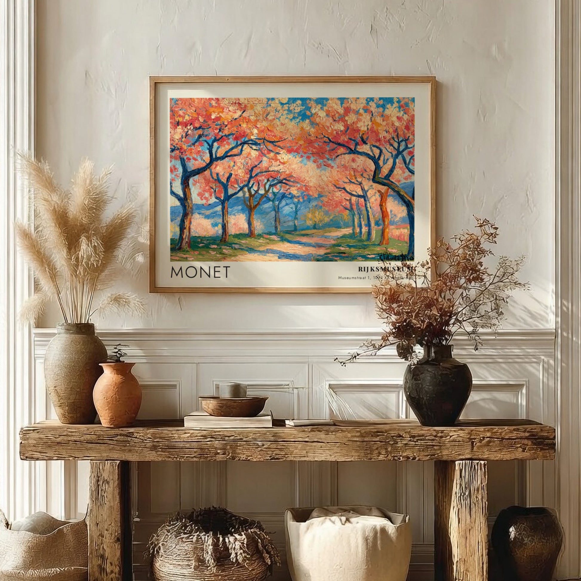 wall art print of Monet's Cerisiers - Printemps Blanc featuring cherry blossoms and blue sky