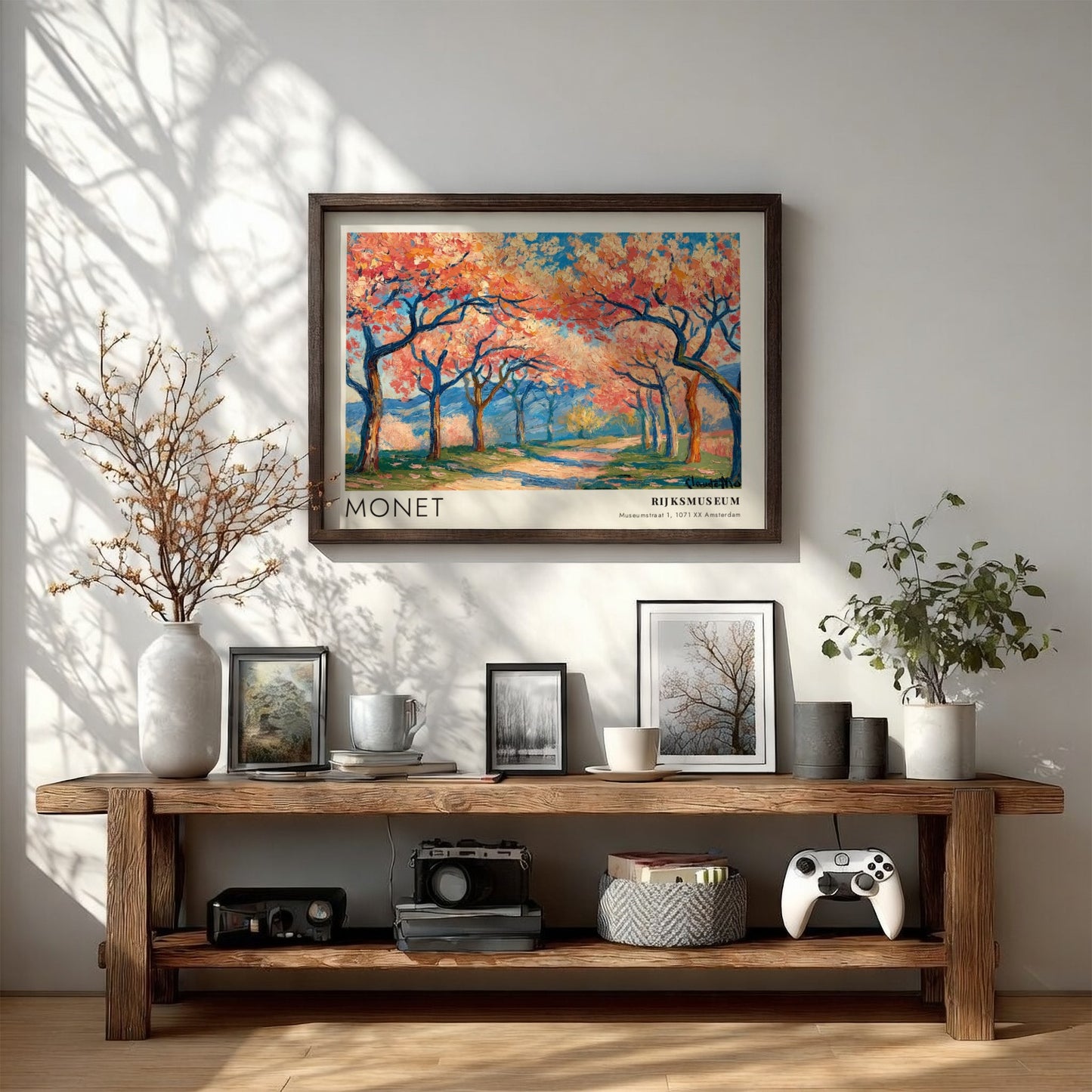 wall art print of Monet's Cerisiers - Printemps Blanc featuring cherry blossoms and blue sky