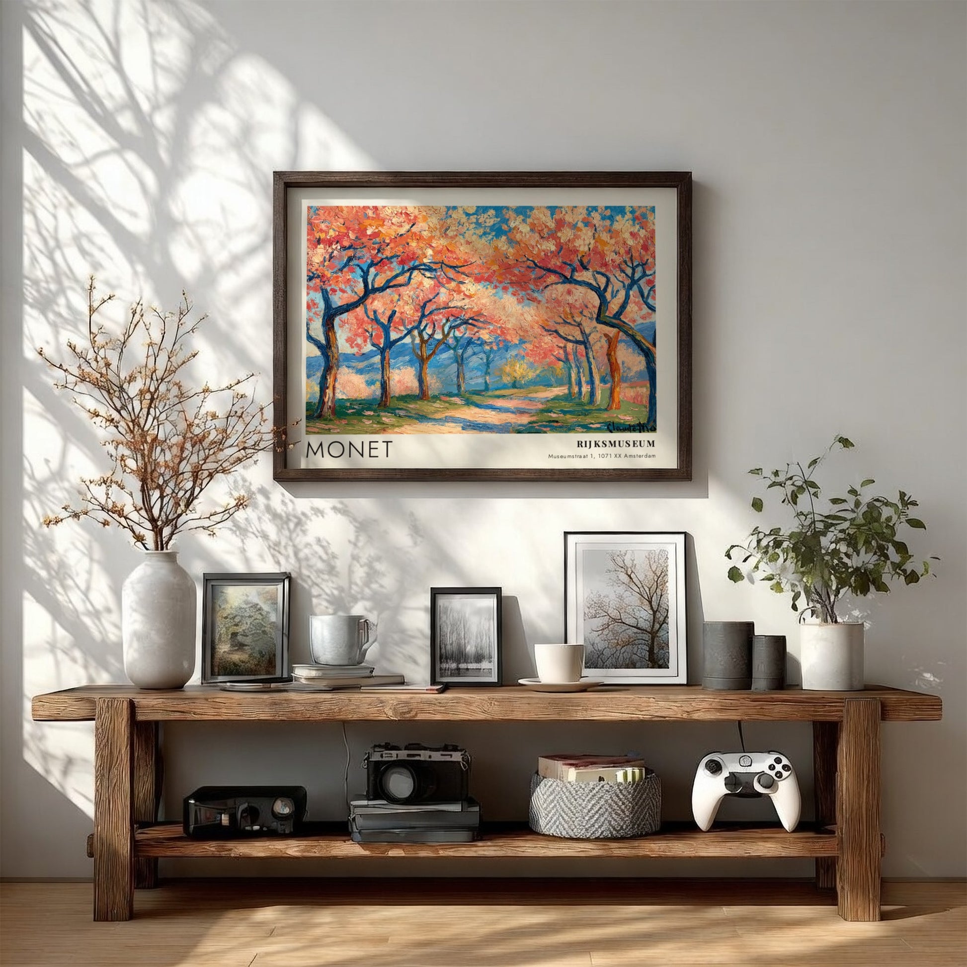 wall art print of Monet's Cerisiers - Printemps Blanc featuring cherry blossoms and blue sky