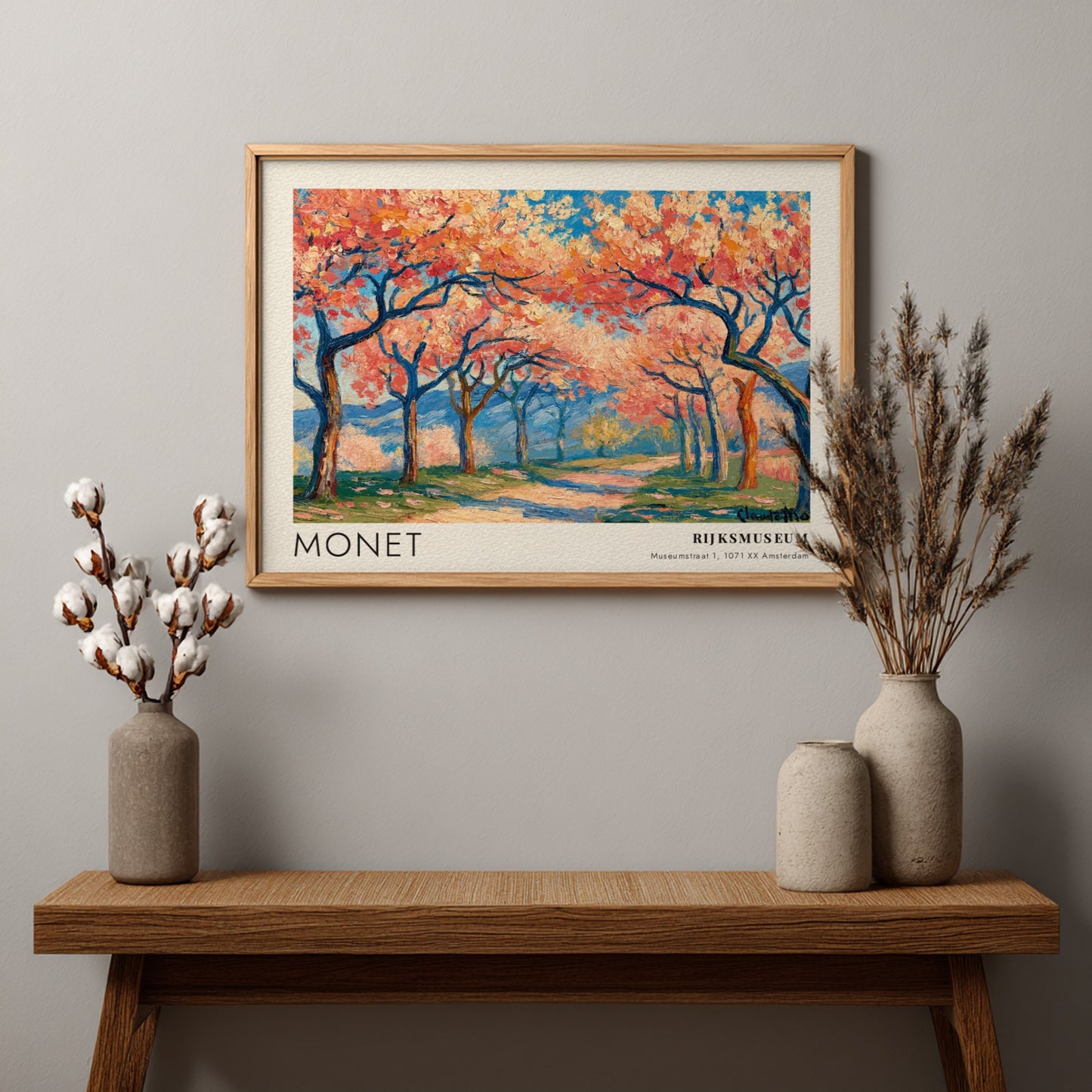 wall art print of Monet's Cerisiers - Printemps Blanc featuring cherry blossoms and blue sky