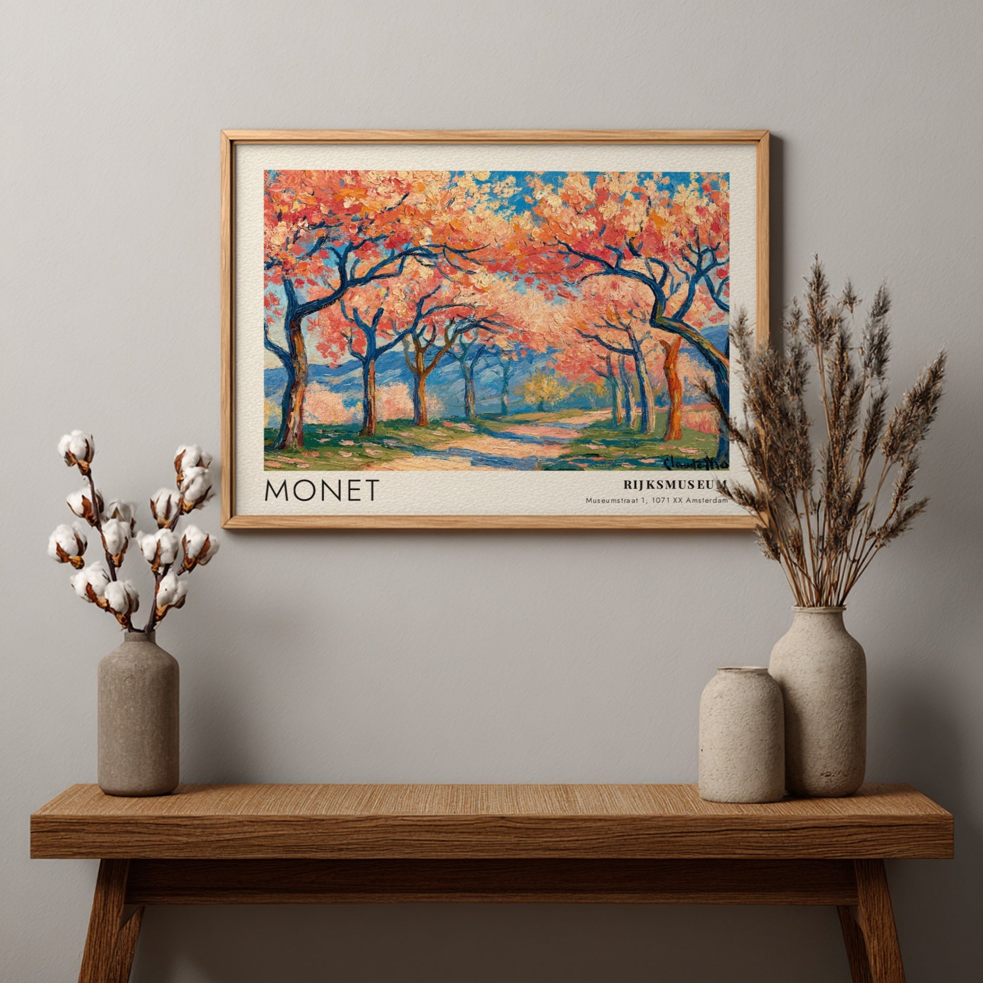 wall art print of Monet's Cerisiers - Printemps Blanc featuring cherry blossoms and blue sky