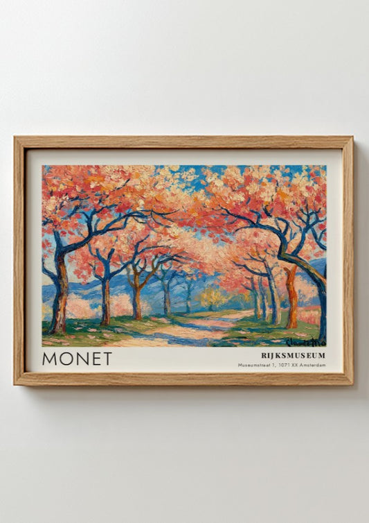 wall art print of Monet's Cerisiers - Printemps Blanc featuring cherry blossoms and blue sky