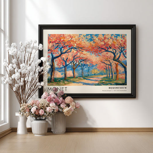 wall art print of Monet's Cerisiers - Printemps Blanc featuring cherry blossoms and blue sky