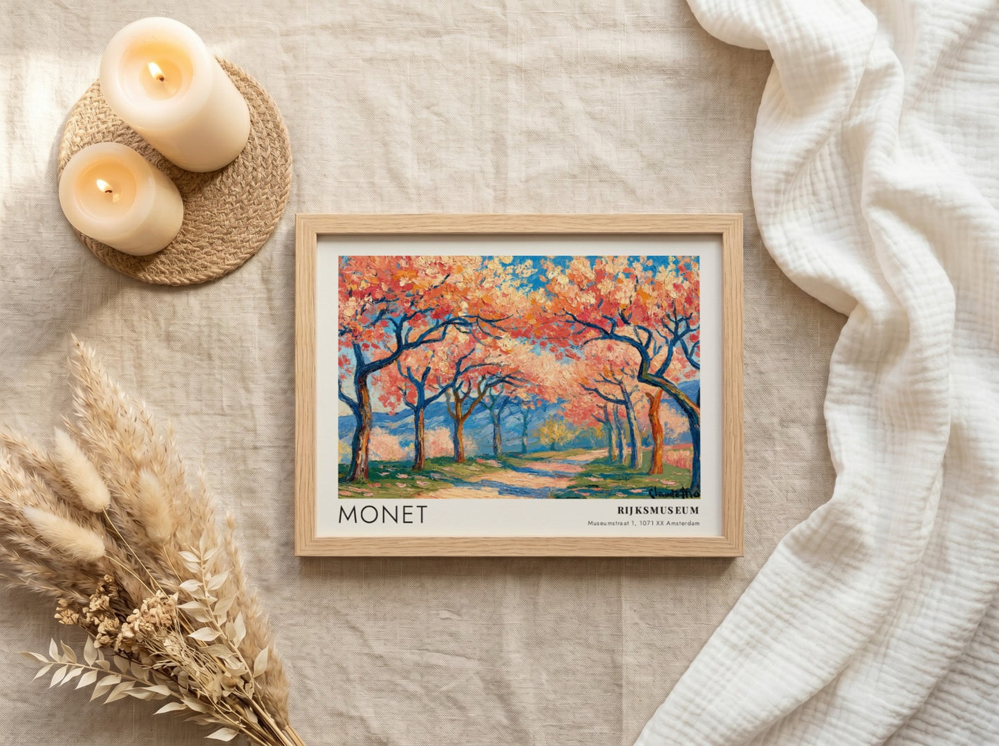 wall art print of Monet's Cerisiers - Printemps Blanc featuring cherry blossoms and blue sky