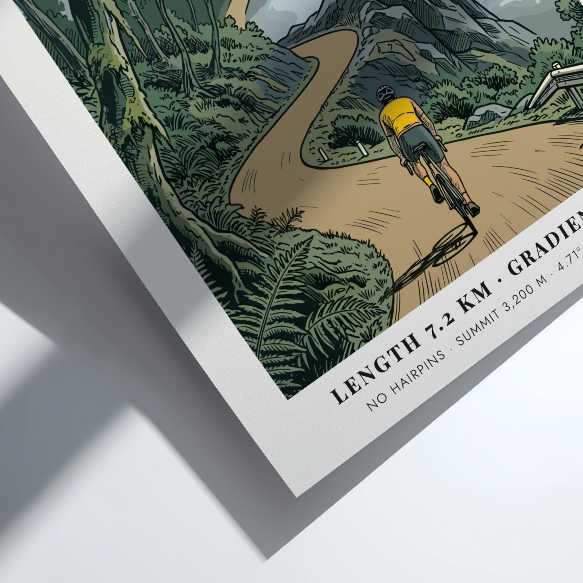 Poster featuring a cyclist riding up the winding mountain road of Cerro El Cable.