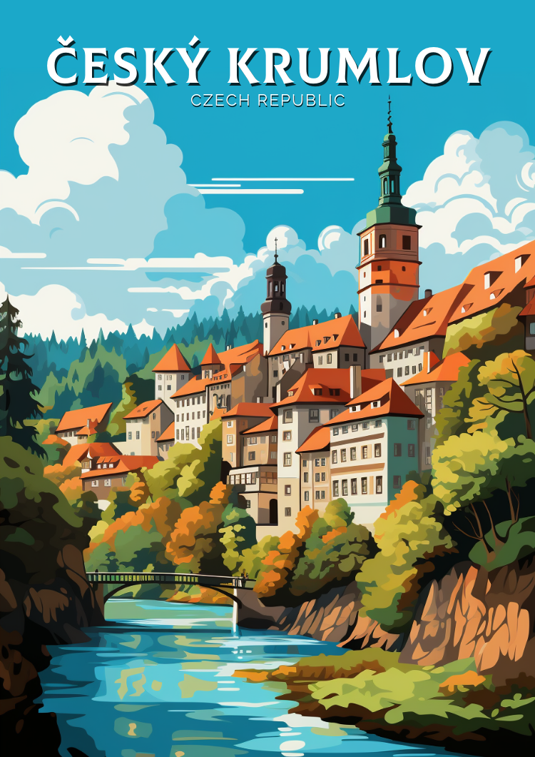 Europe CESKY KRUMLOV TRAVEL POSTER - CZECH REPUBLIC ARTWORK