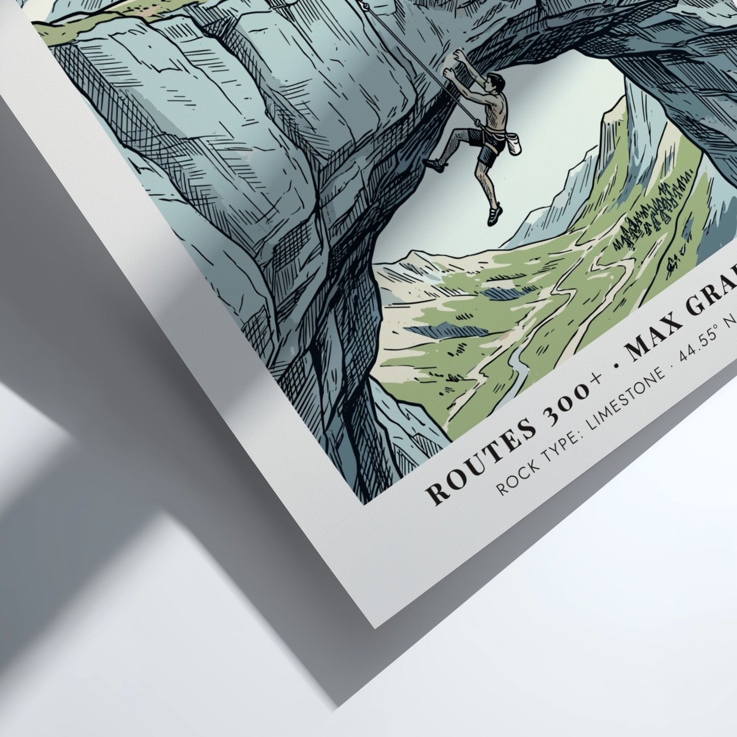 Poster featuring a climber on a limestone arch in the Ceuse French Alps.