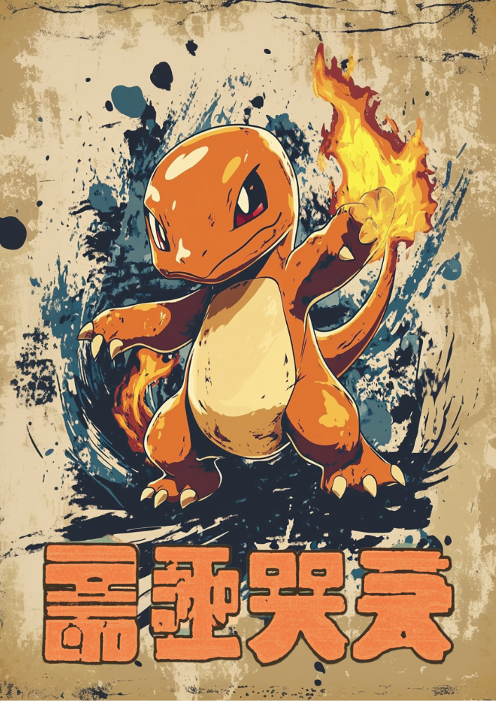 Charmander Pokemon Poster: Japanese Tapestry Style Pokemon Anime, Poster Pokemon TCG Charmander