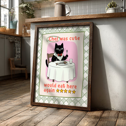 Chef Was Cute Poster - Black Cat in Chef Hat Wall Art Print