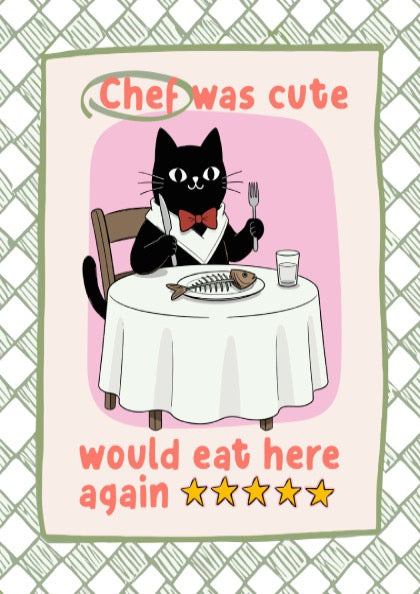 Chef Was Cute Poster - Black Cat in Chef Hat Wall Art Print