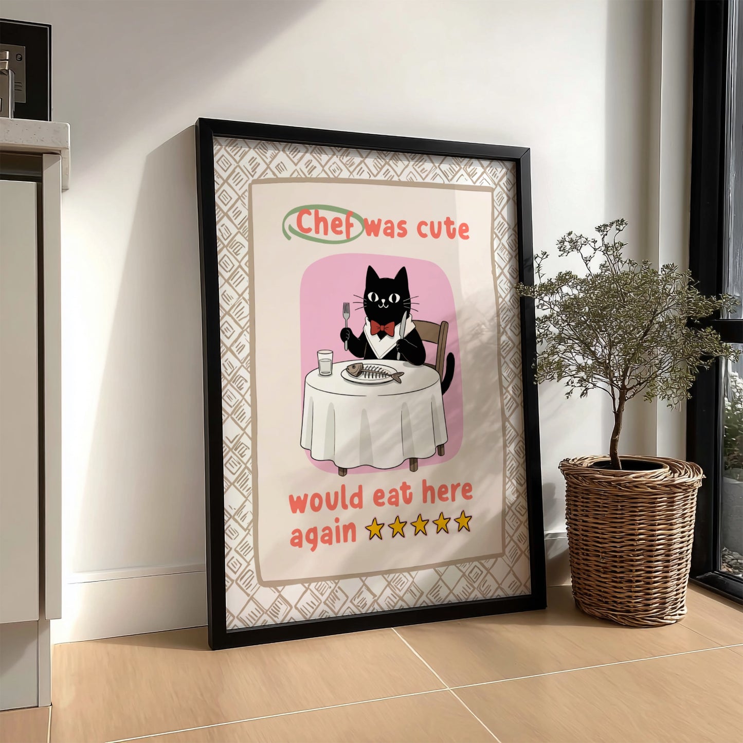 Chef Was Cute Poster - Adorable Black Cat Chef Wall Art Print