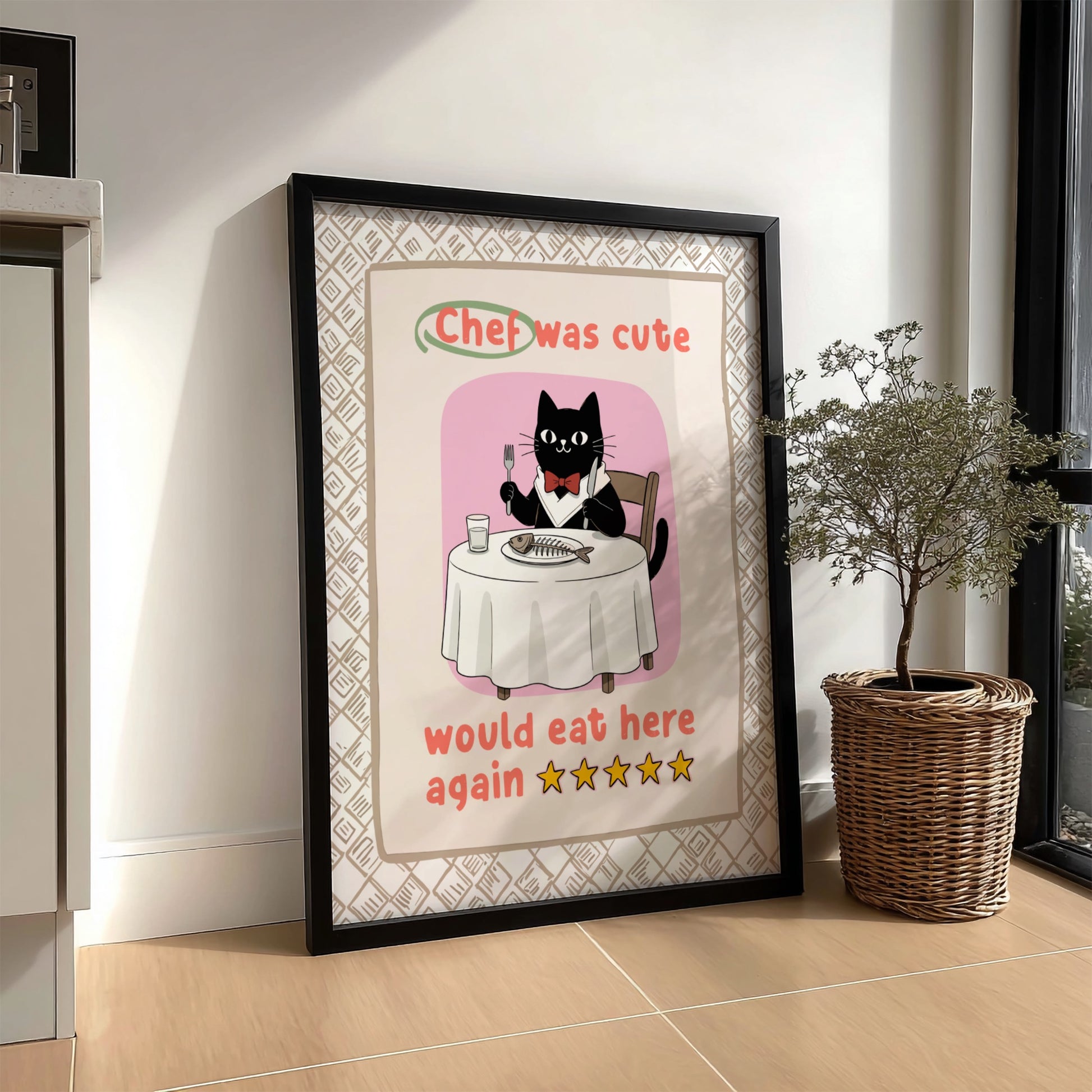 Chef Was Cute Poster - Adorable Black Cat Chef Wall Art Print