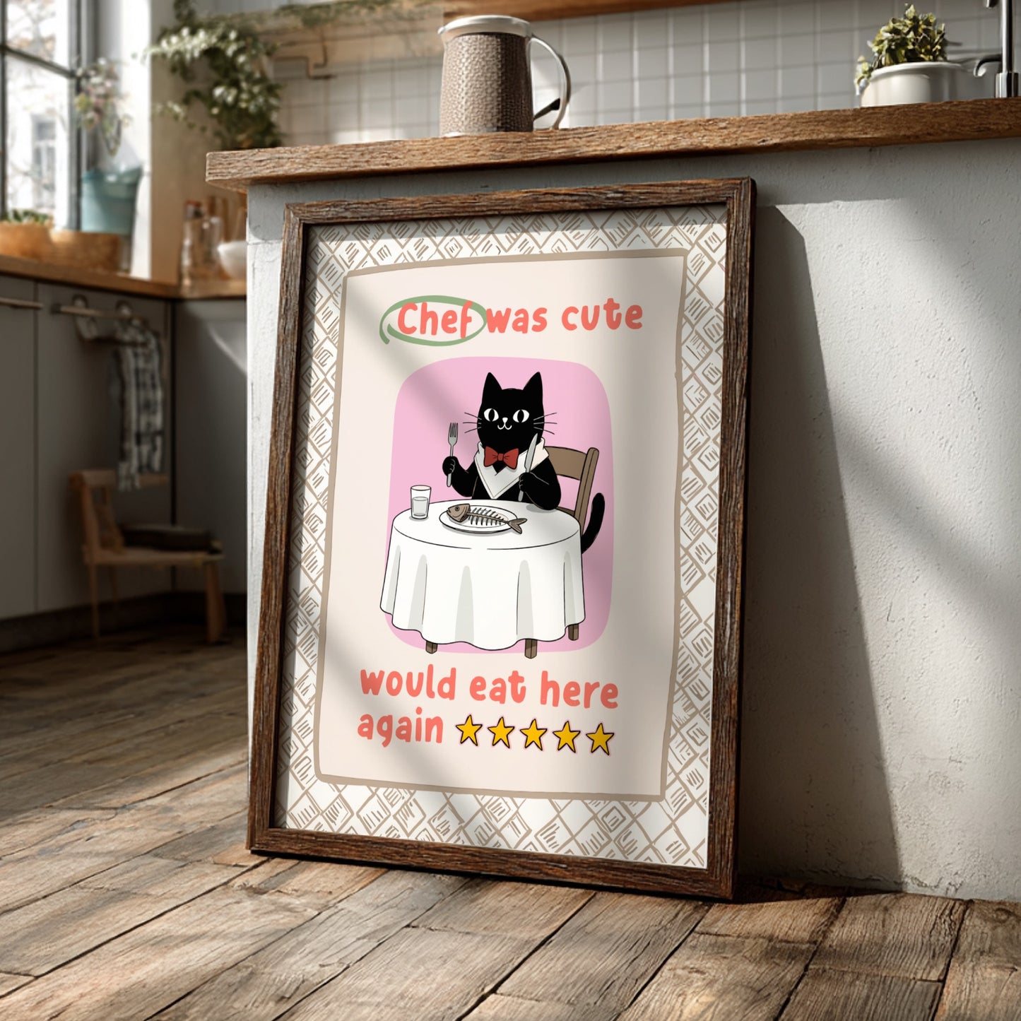 Chef Was Cute Poster - Adorable Black Cat Chef Wall Art Print
