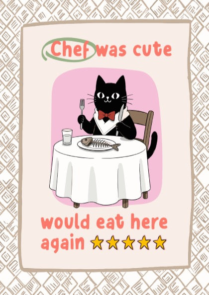 Chef Was Cute Poster - Adorable Black Cat Chef Wall Art Print