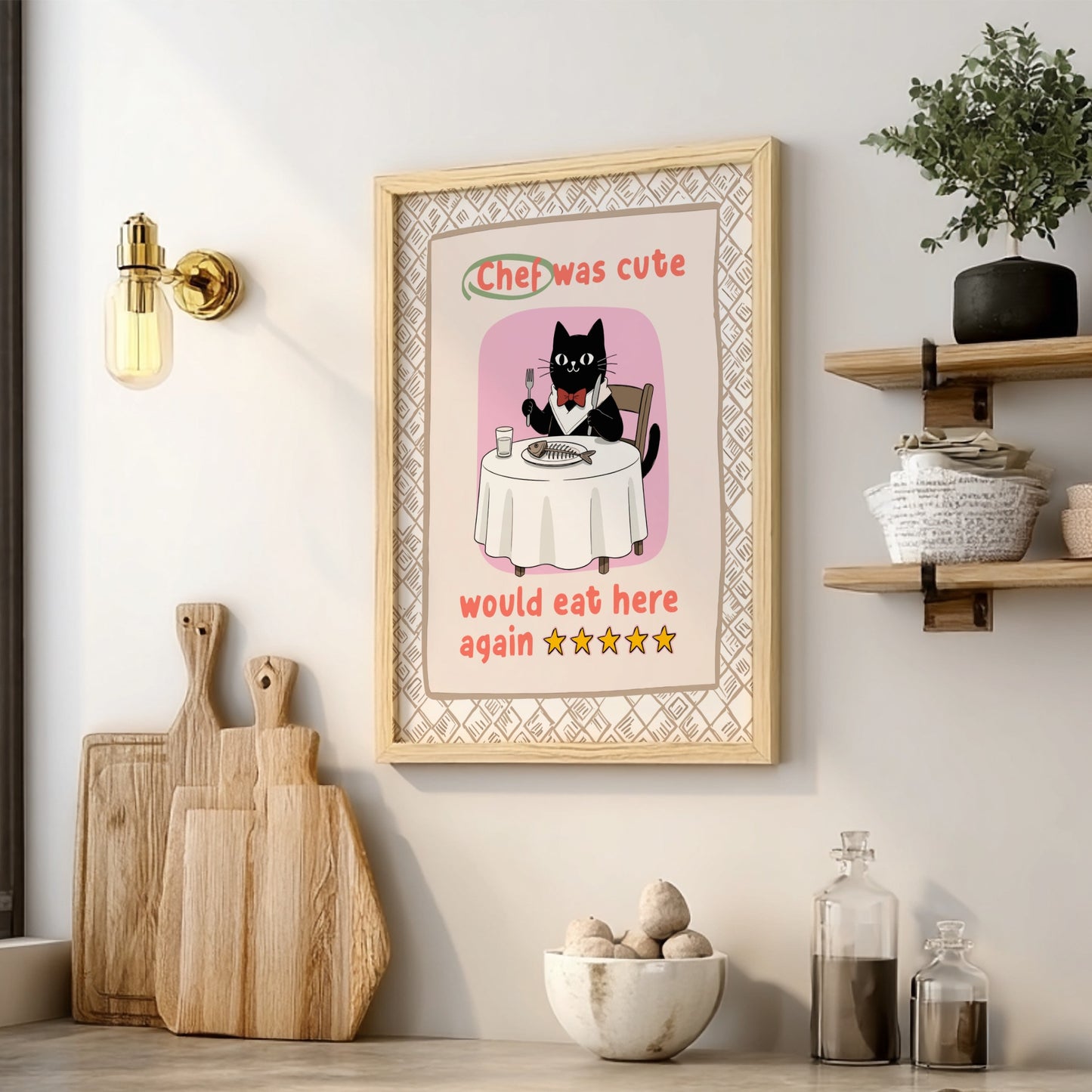 Chef Was Cute Poster - Adorable Black Cat Chef Wall Art Print