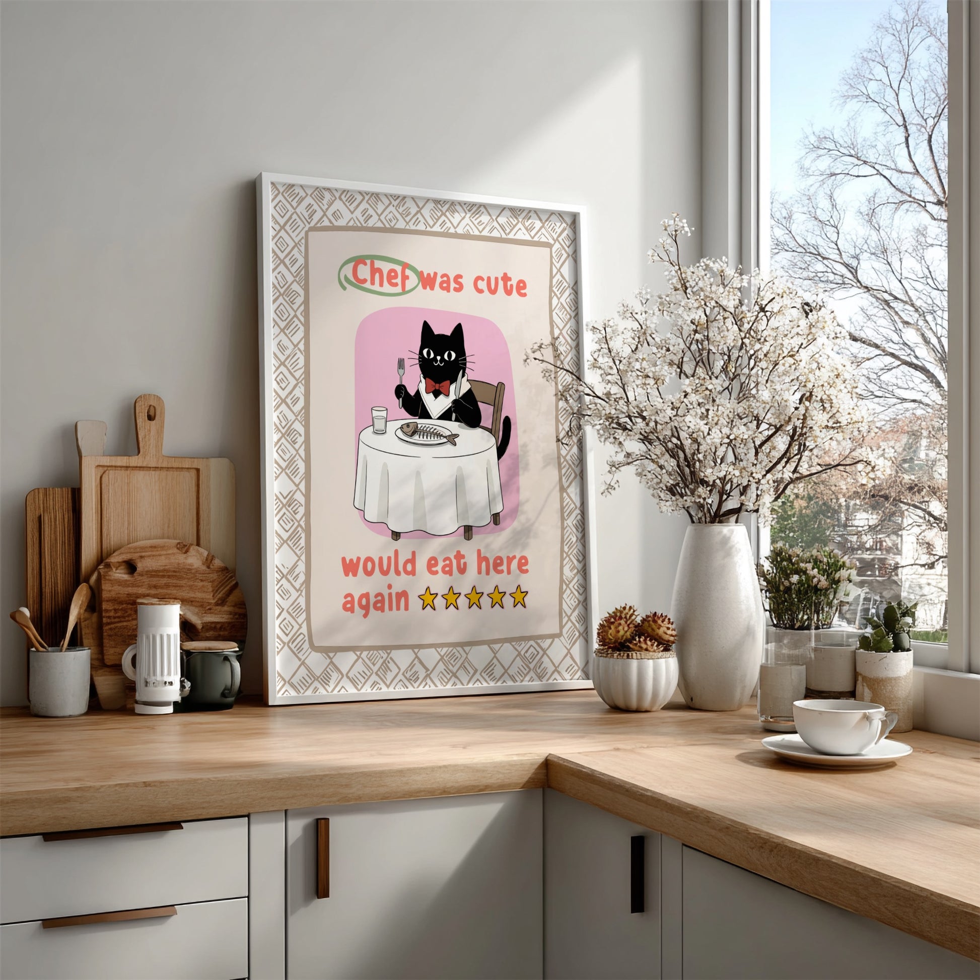 Chef Was Cute Poster - Adorable Black Cat Chef Wall Art Print