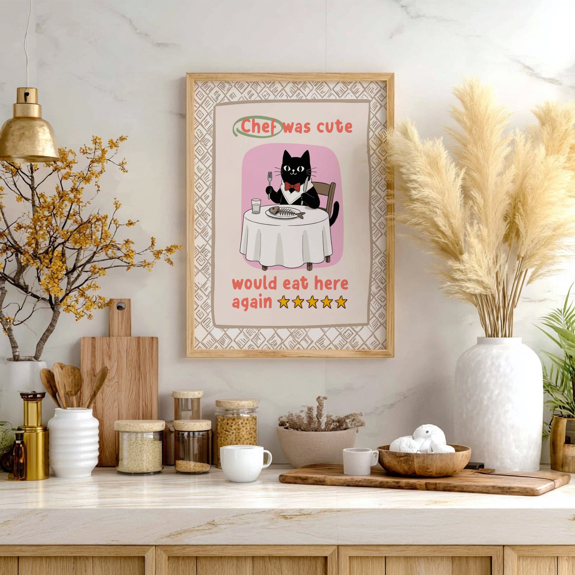 Chef Was Cute Poster - Adorable Black Cat Chef Wall Art Print