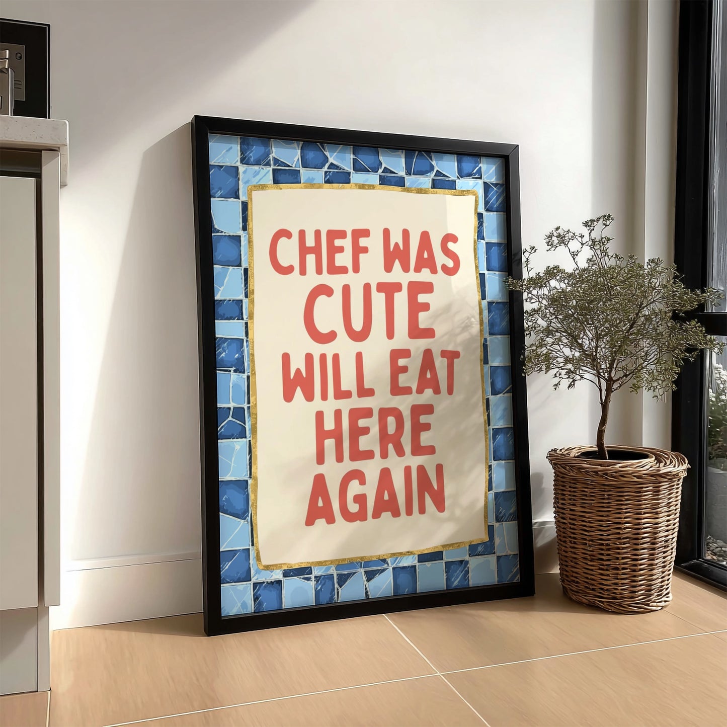 Chef Was Cute, Will Eat Here Again Poster - Funny Black Cat Wall Art Print