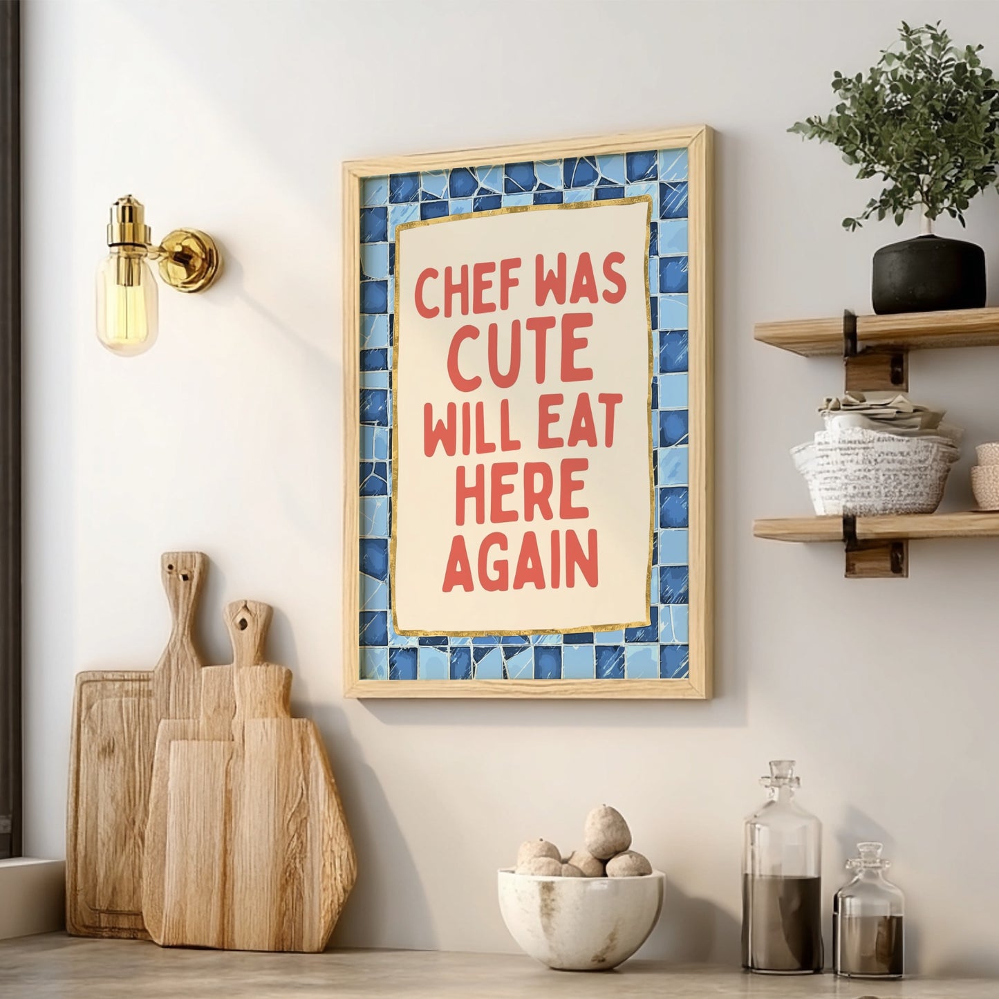 Chef Was Cute, Will Eat Here Again Poster - Funny Black Cat Wall Art Print