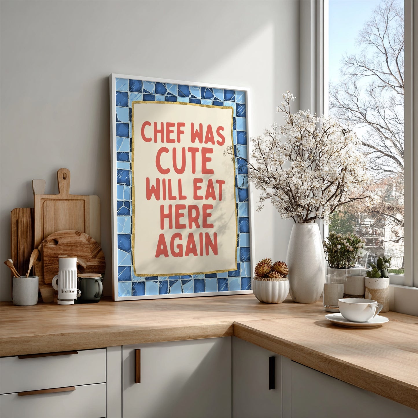 Chef Was Cute, Will Eat Here Again Poster - Funny Black Cat Wall Art Print