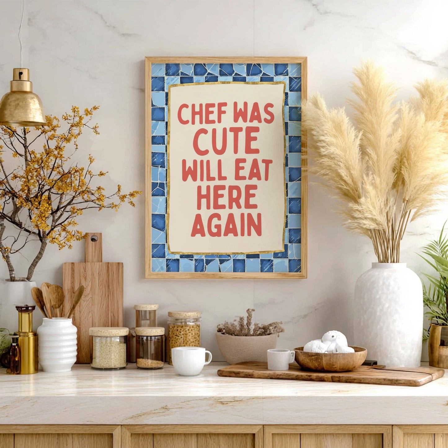 Chef Was Cute, Will Eat Here Again Poster - Funny Black Cat Wall Art Print