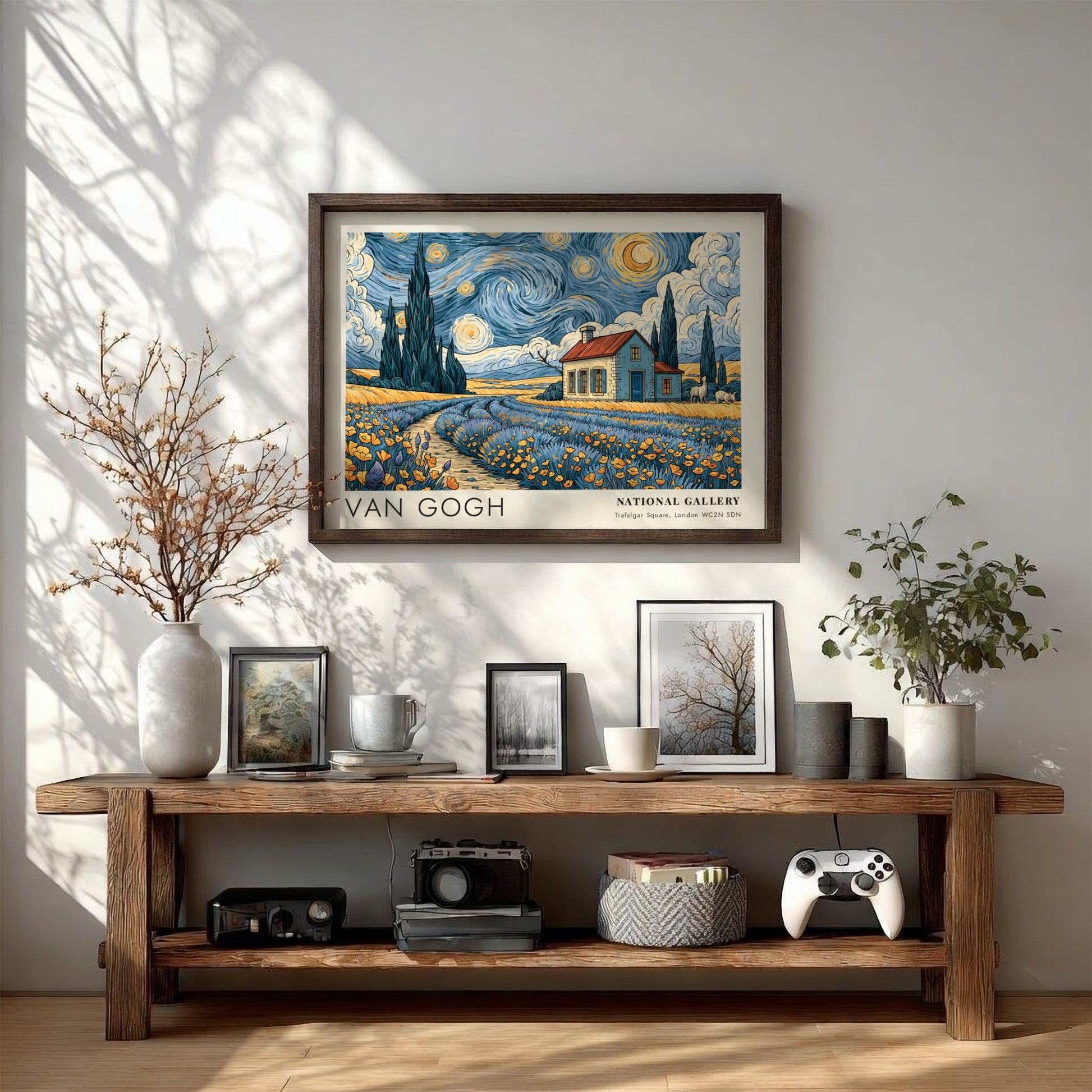 Cherry Blossoms wall art print featuring vibrant spring colors and Van Gogh's landscape style