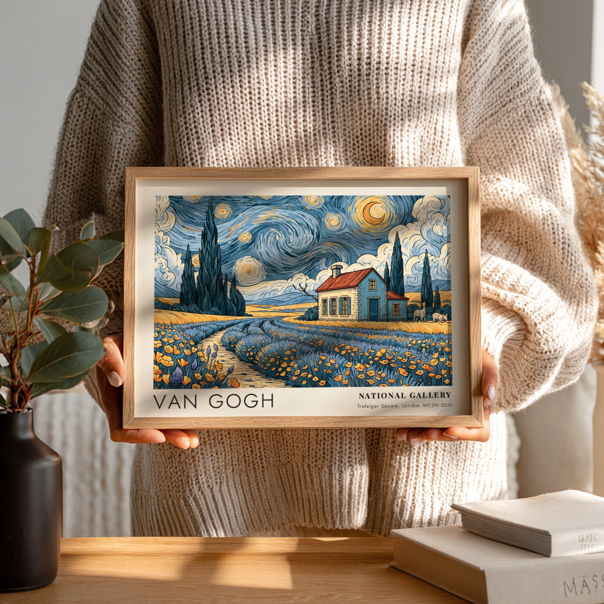 Cherry Blossoms wall art print featuring vibrant spring colors and Van Gogh's landscape style