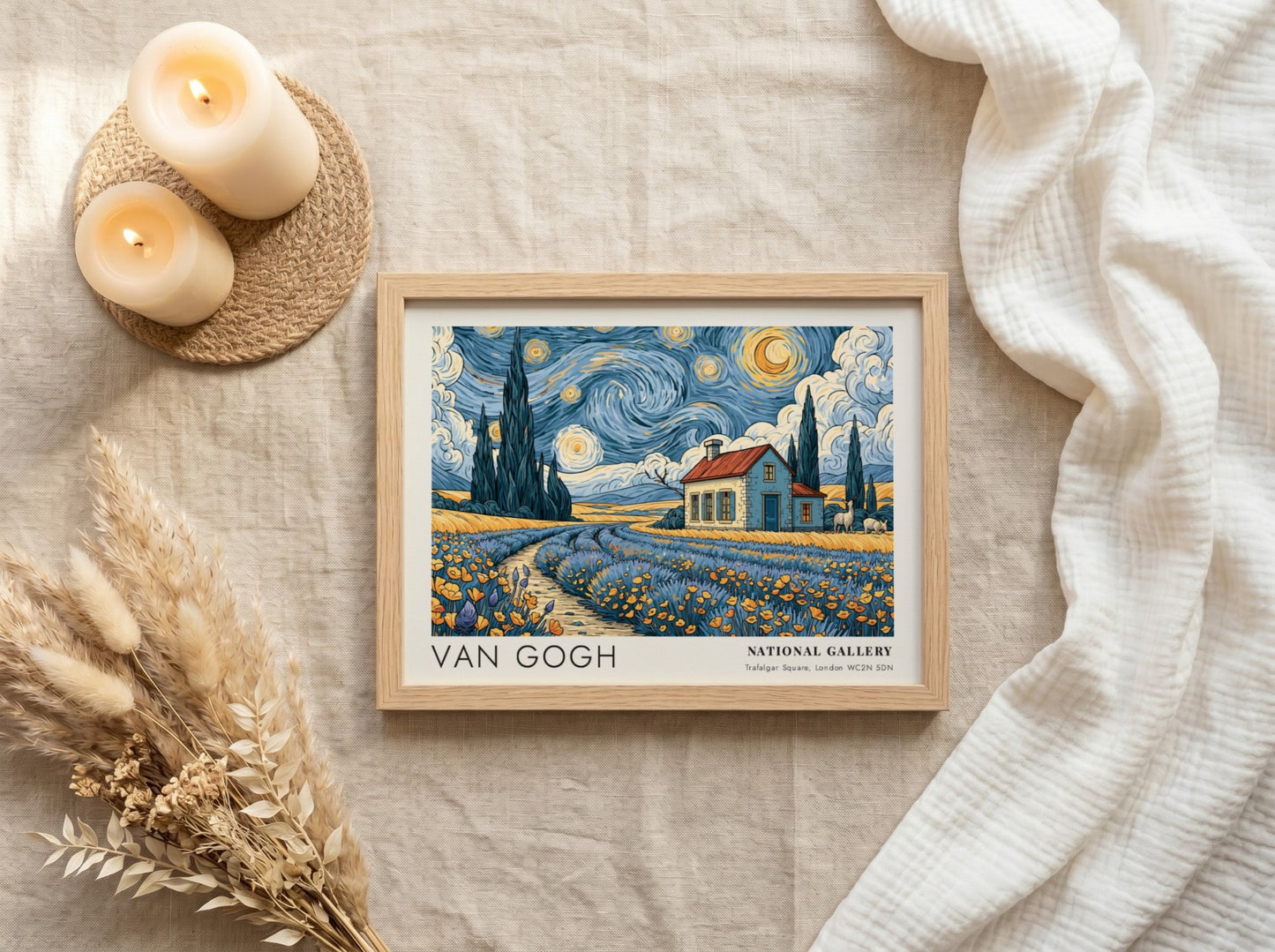 Cherry Blossoms wall art print featuring vibrant spring colors and Van Gogh's landscape style