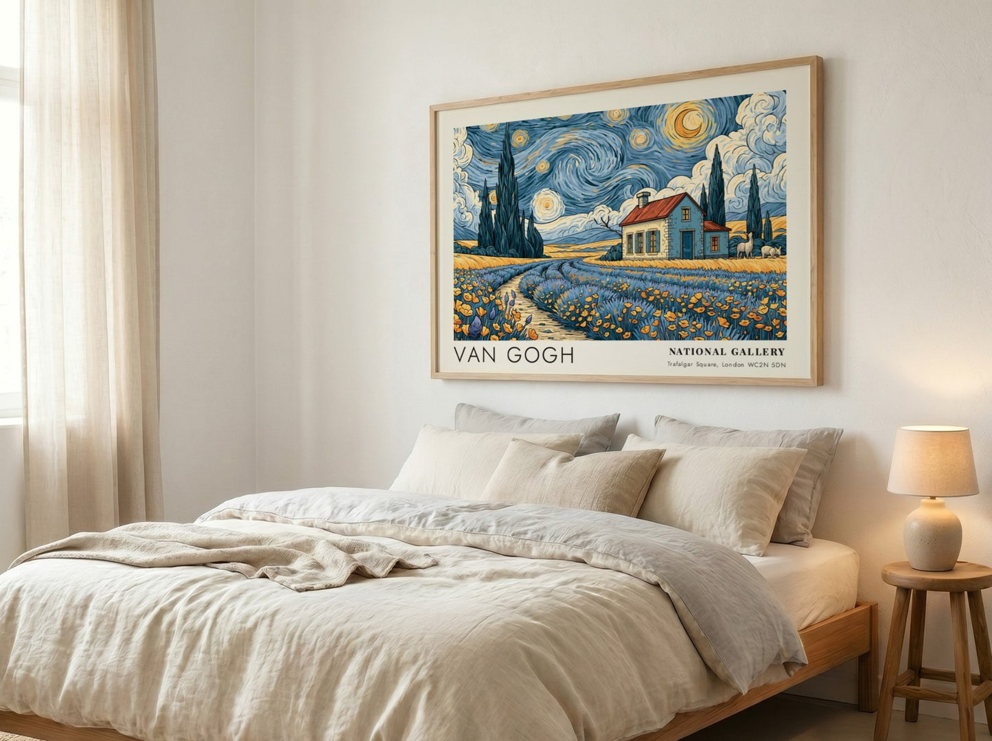 Cherry Blossoms wall art print featuring vibrant spring colors and Van Gogh's landscape style