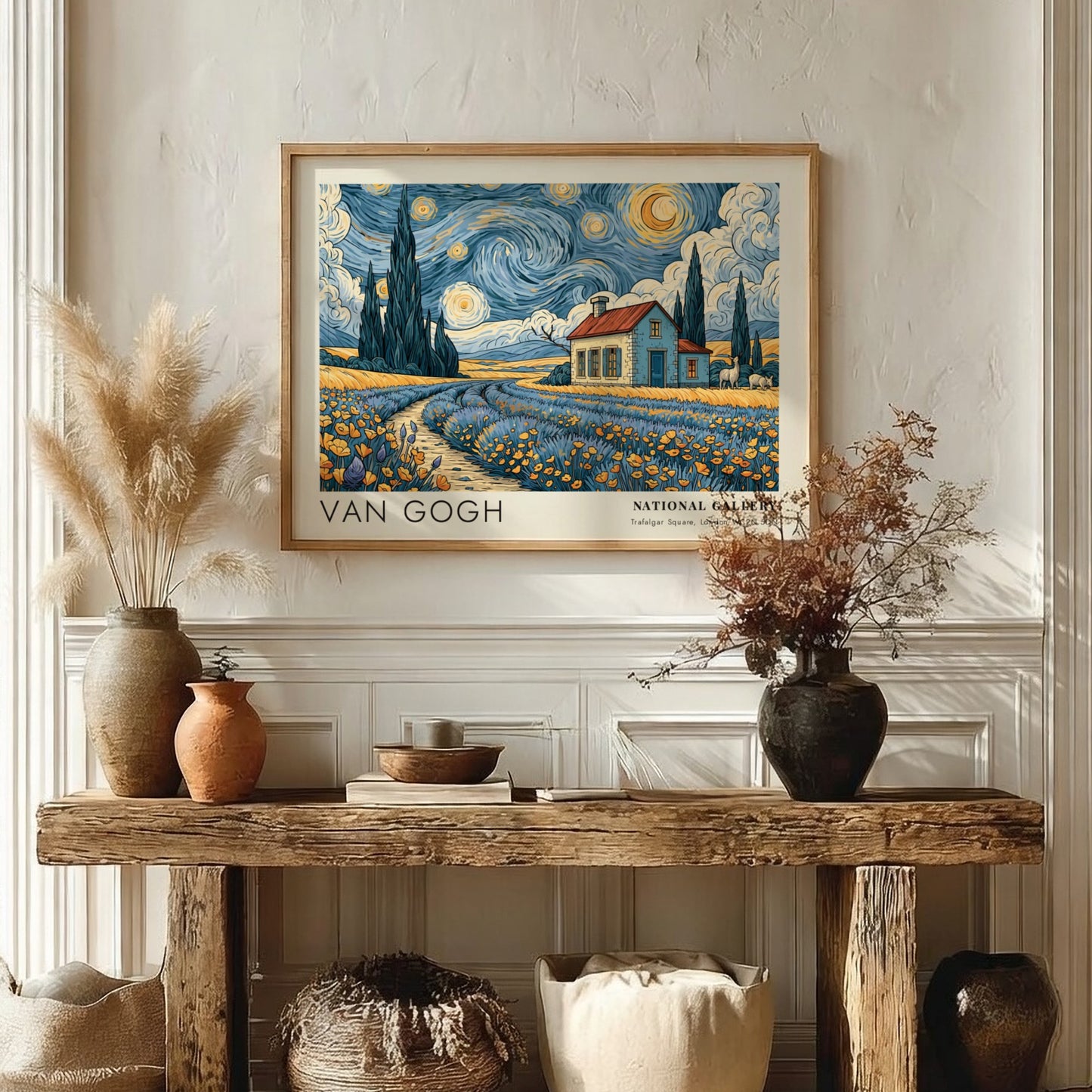 Cherry Blossoms wall art print featuring vibrant spring colors and Van Gogh's landscape style