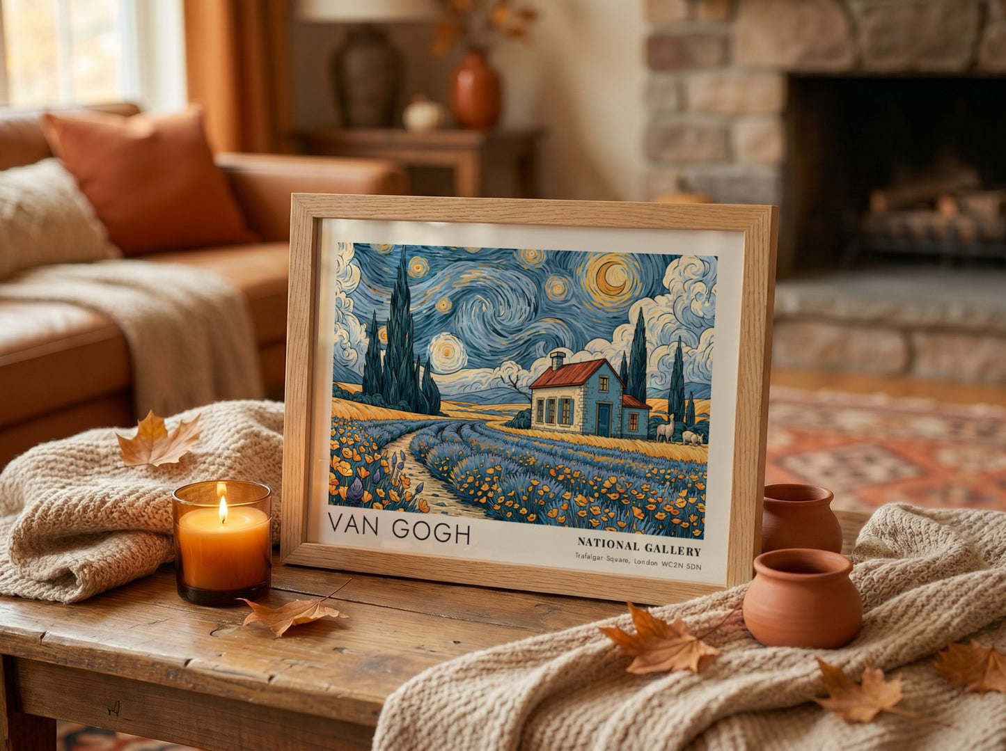Cherry Blossoms wall art print featuring vibrant spring colors and Van Gogh's landscape style