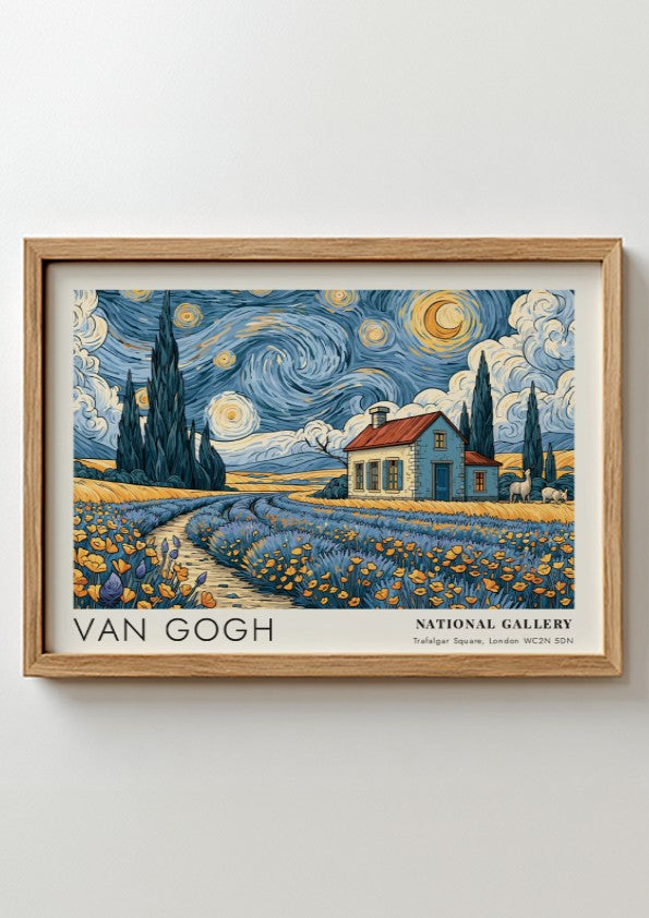 Cherry Blossoms wall art print featuring vibrant spring colors and Van Gogh's landscape style