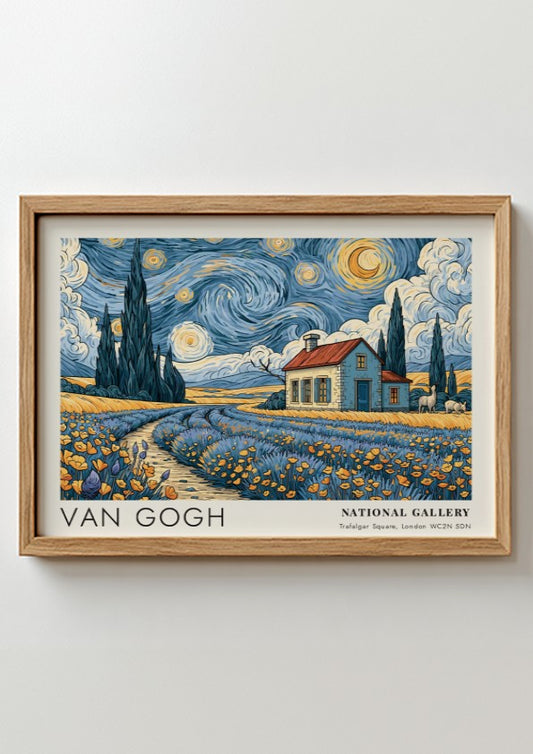 Cherry Blossoms wall art print featuring vibrant spring colors and Van Gogh's landscape style