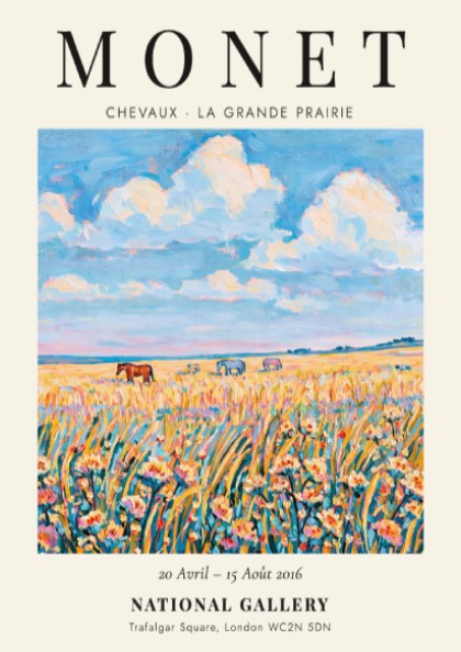 Monet inspired poster featuring wildflowers in vibrant colors and soft brush strokes