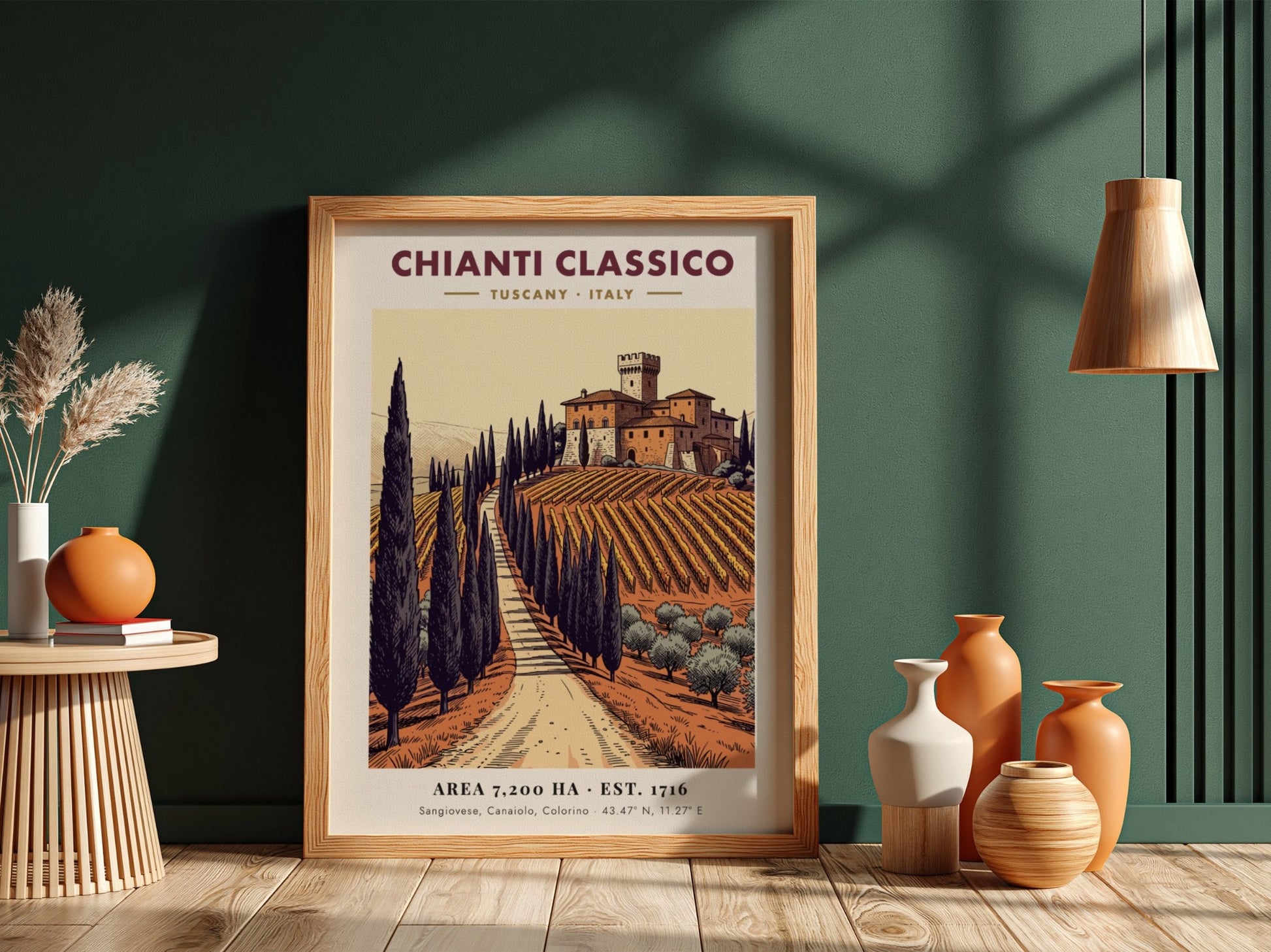 Chianti Classico poster showing a winding path through Tuscan vineyards to a villa.