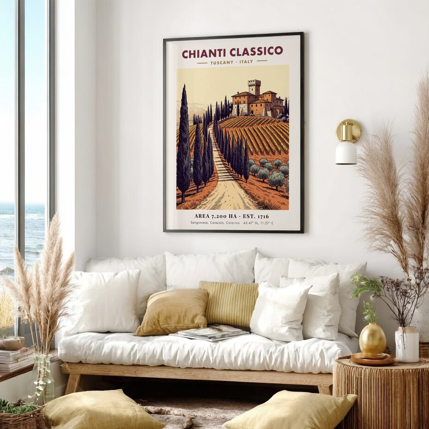 Chianti Classico poster showing a winding path through Tuscan vineyards to a villa.