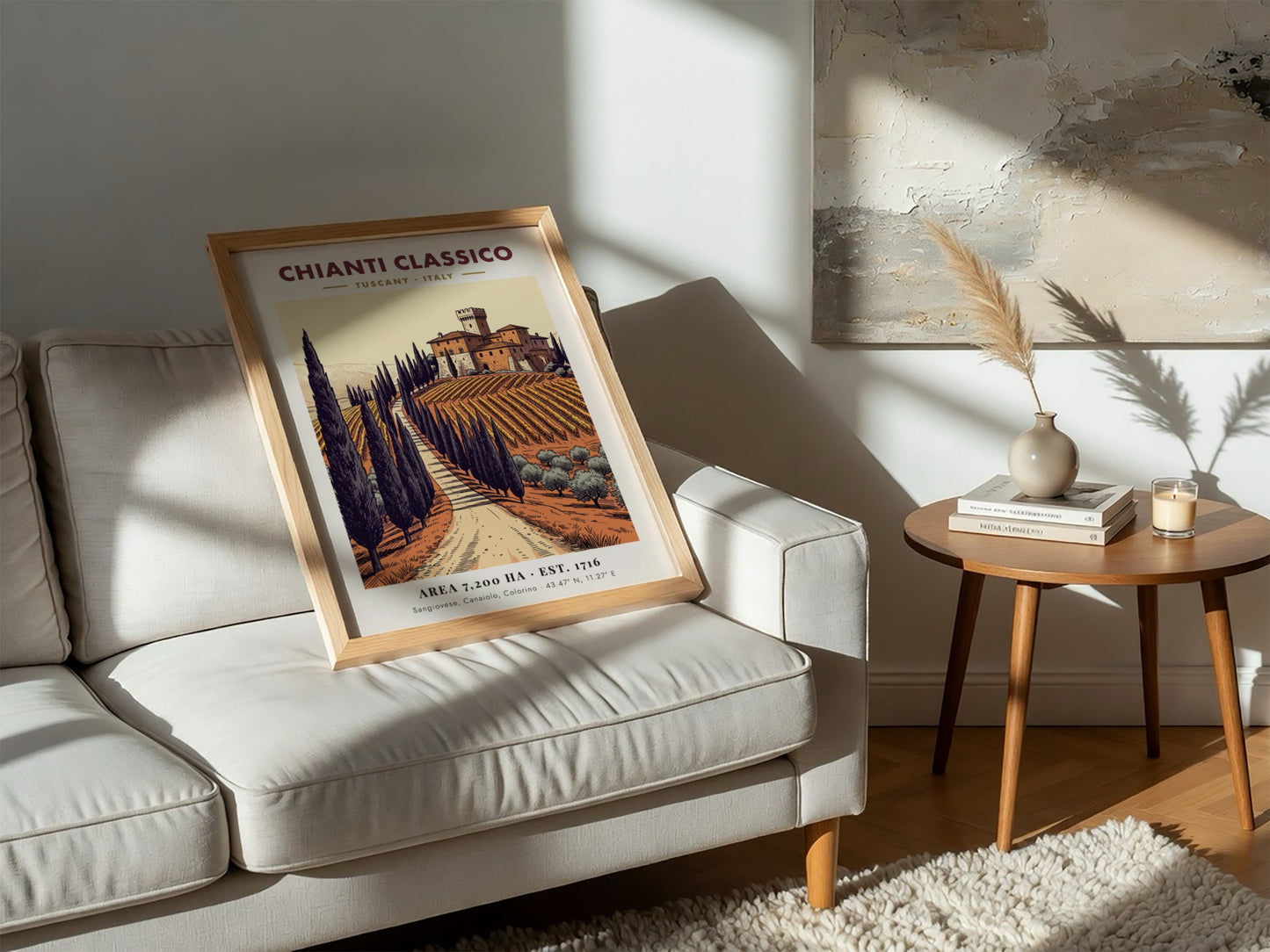 Chianti Classico poster showing a winding path through Tuscan vineyards to a villa.