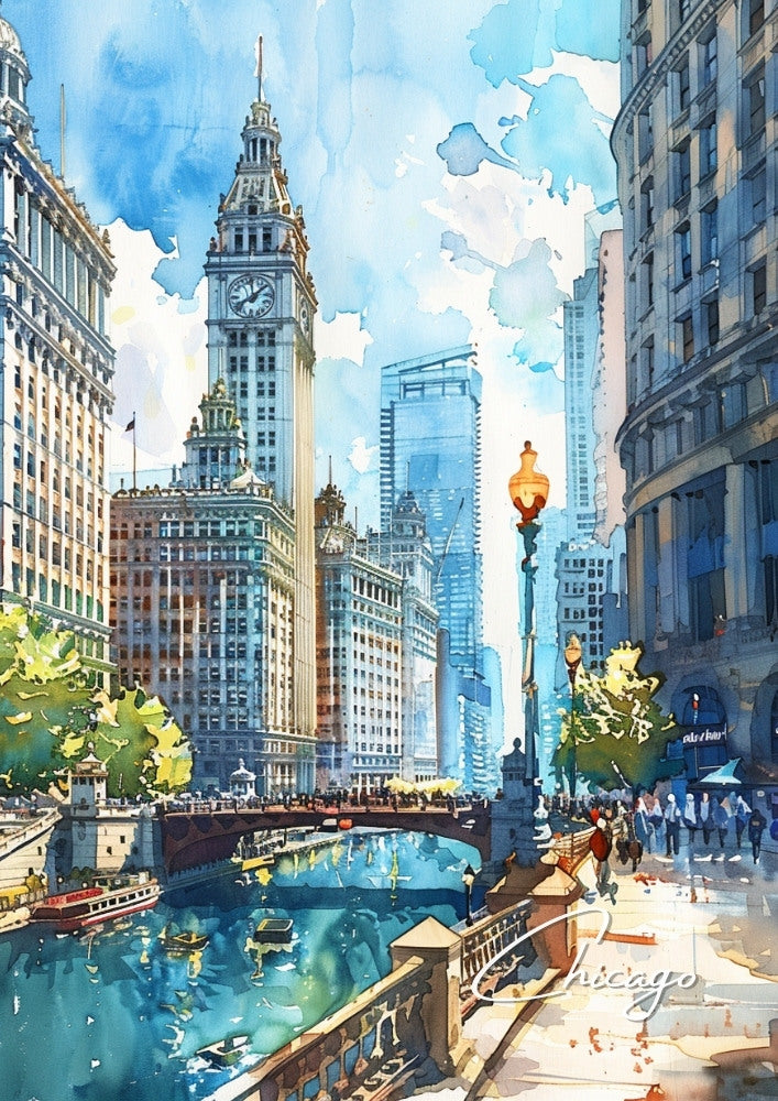 North AmericaCHICAGO TRAVEL WALL DECOR - WATERCOLOUR POSTER