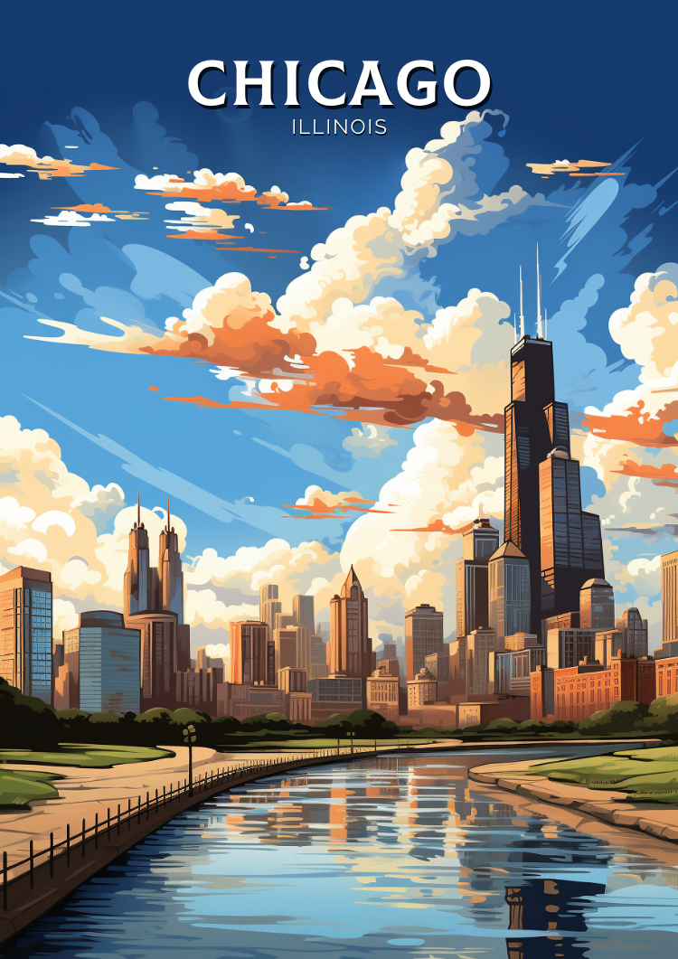 North AmericaCHICAGO TRAVEL POSTER - LAKE MICHIGAN ARTWORK