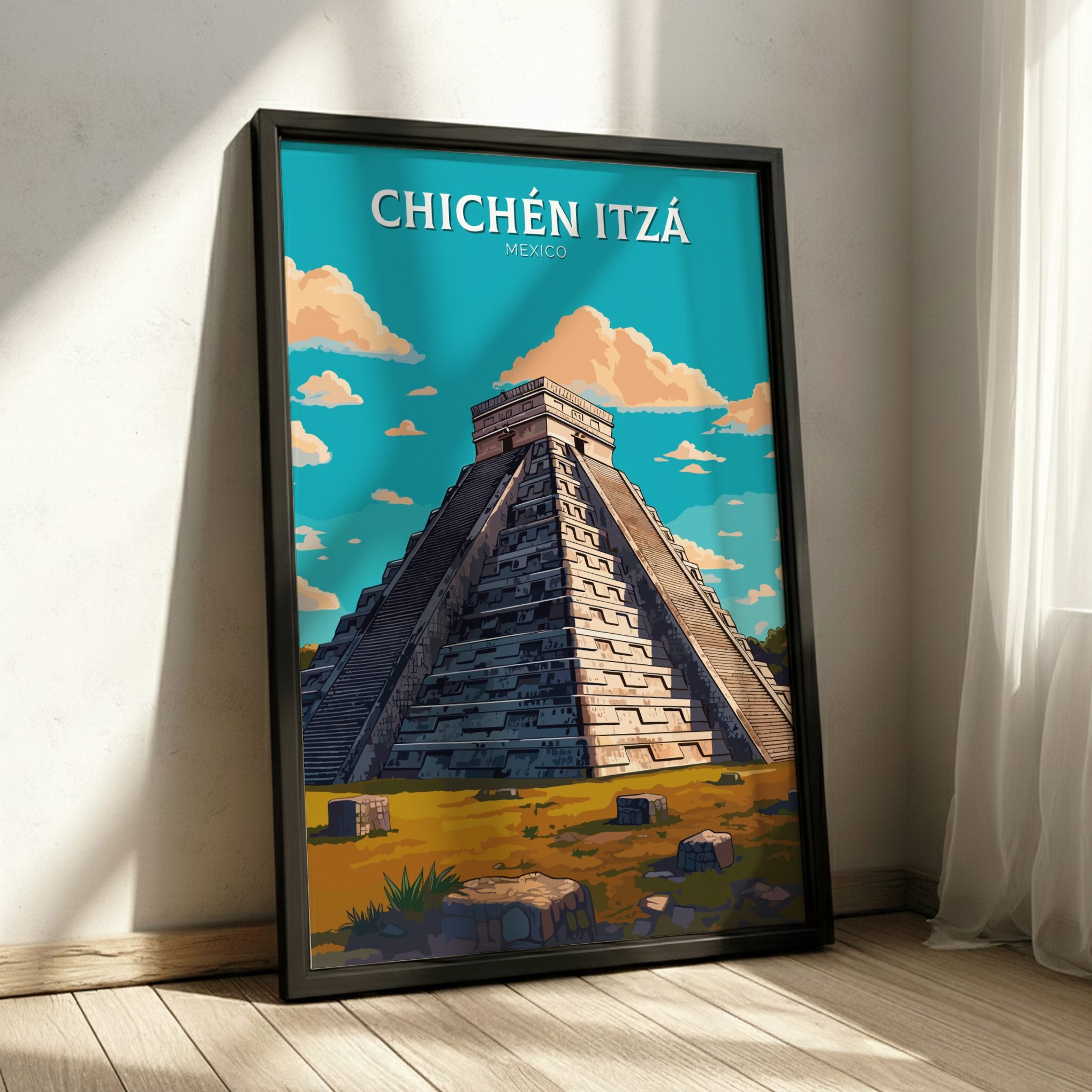 South America CHICHEN ITZA PRINT - MAYAN PYRAMID ART